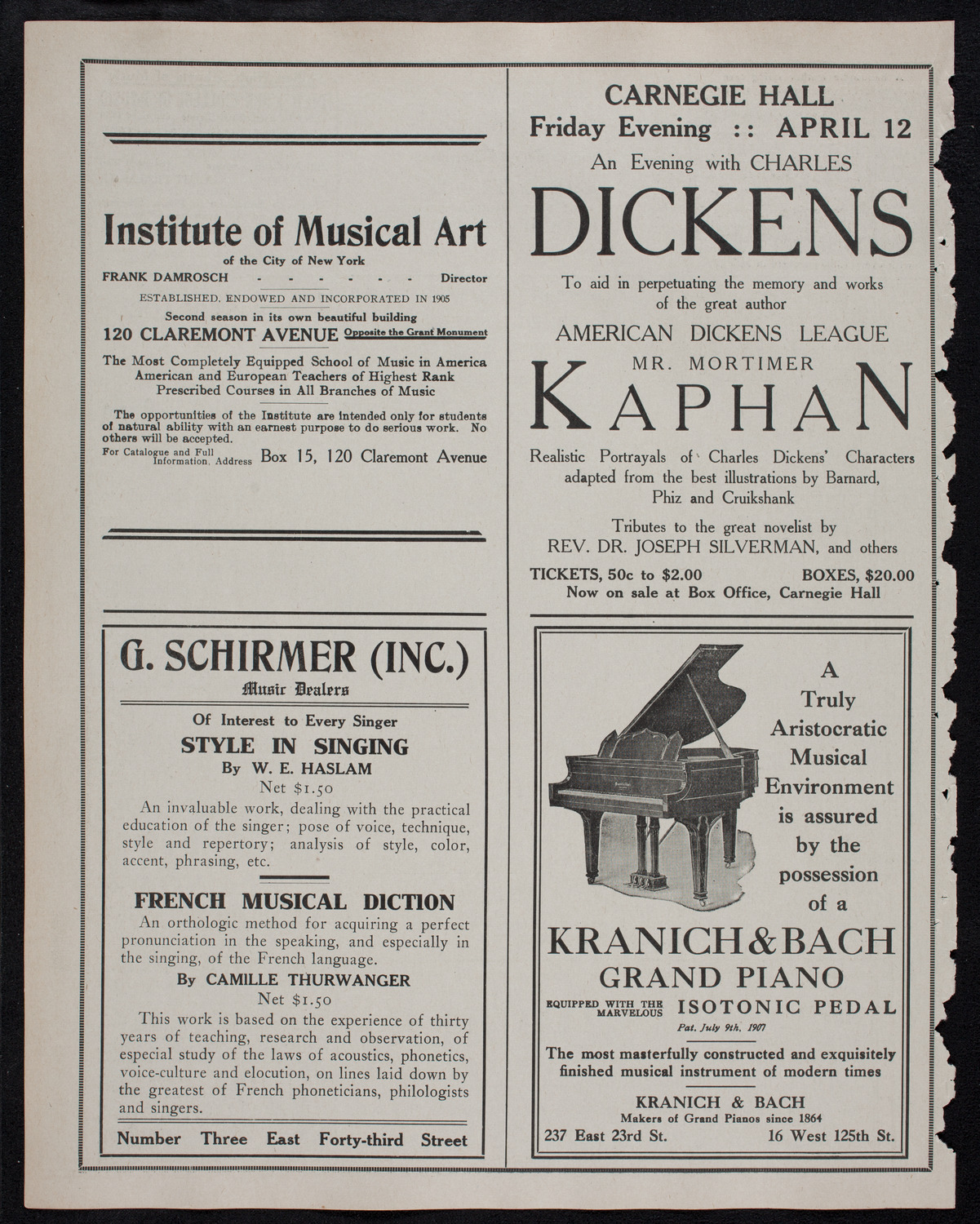 Cantor Sirota with Choir, March 13, 1912, program page 6