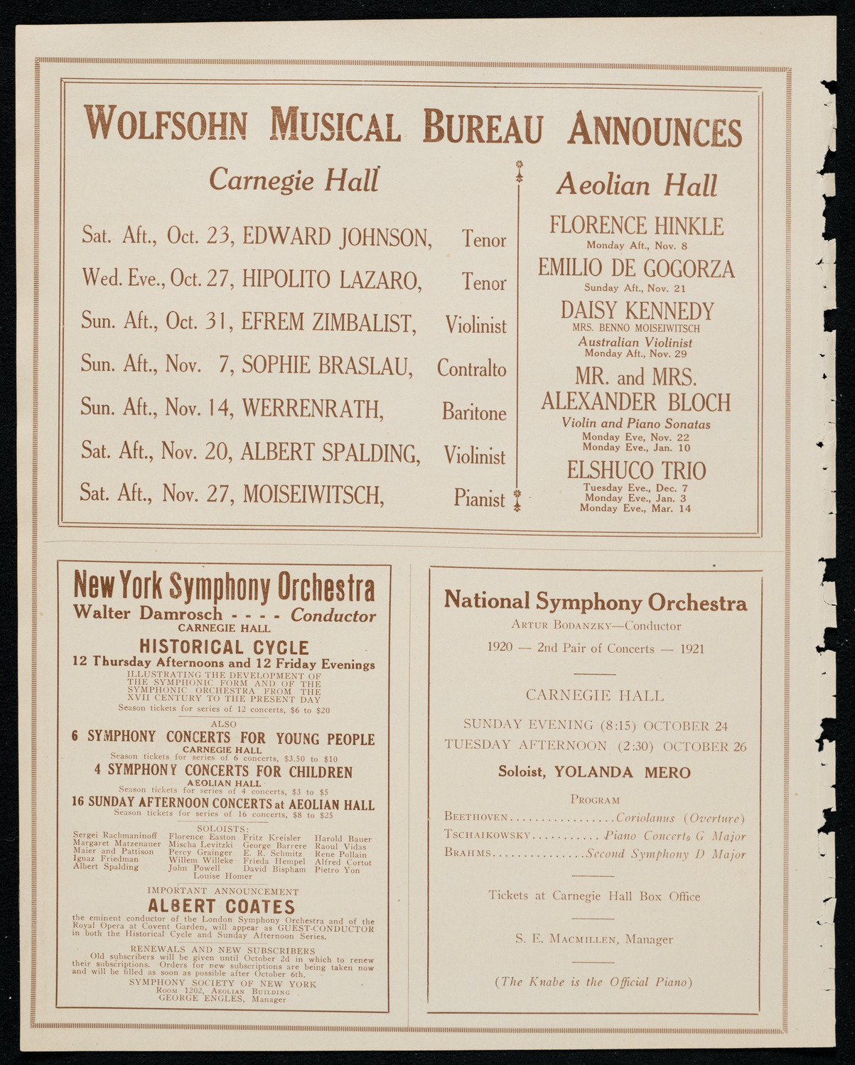 National Symphony Orchestra, October 19, 1920, program page 8