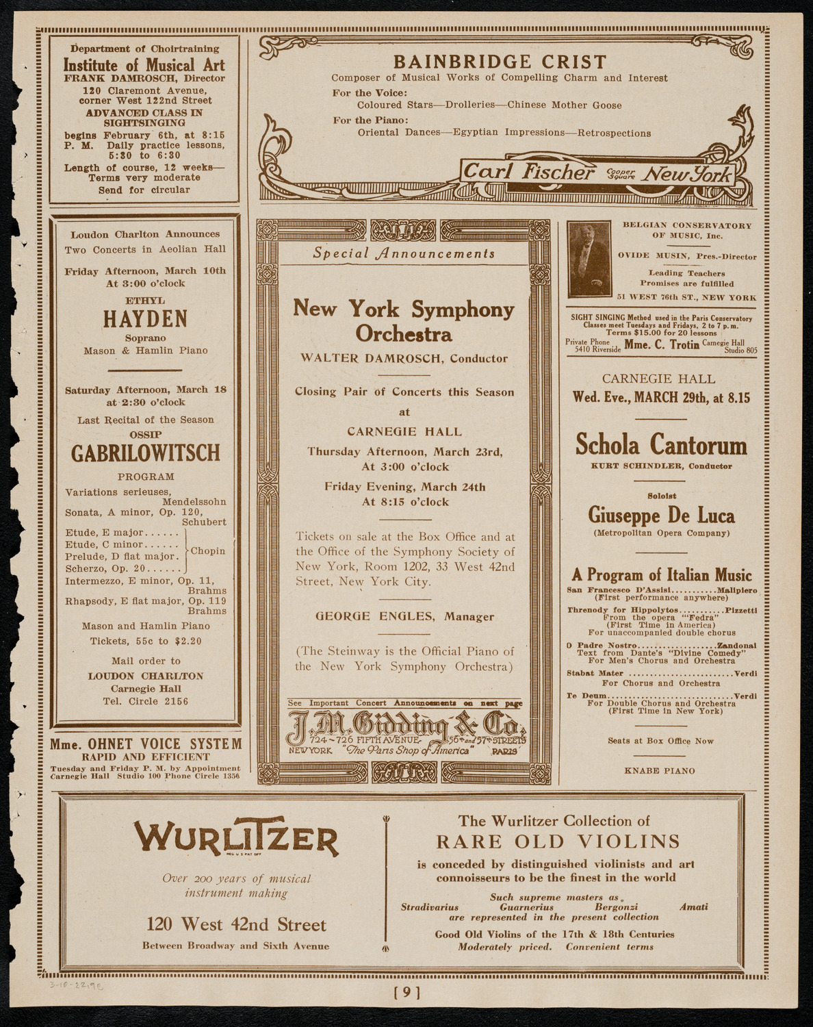 New York Symphony Orchestra, March 10, 1922, program page 9