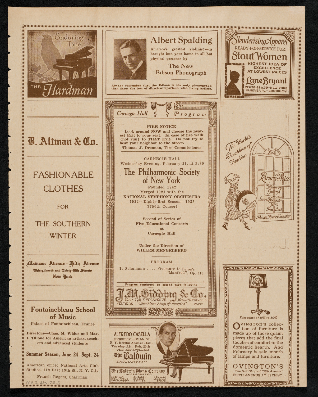New York Philharmonic, February 21, 1923, program page 5