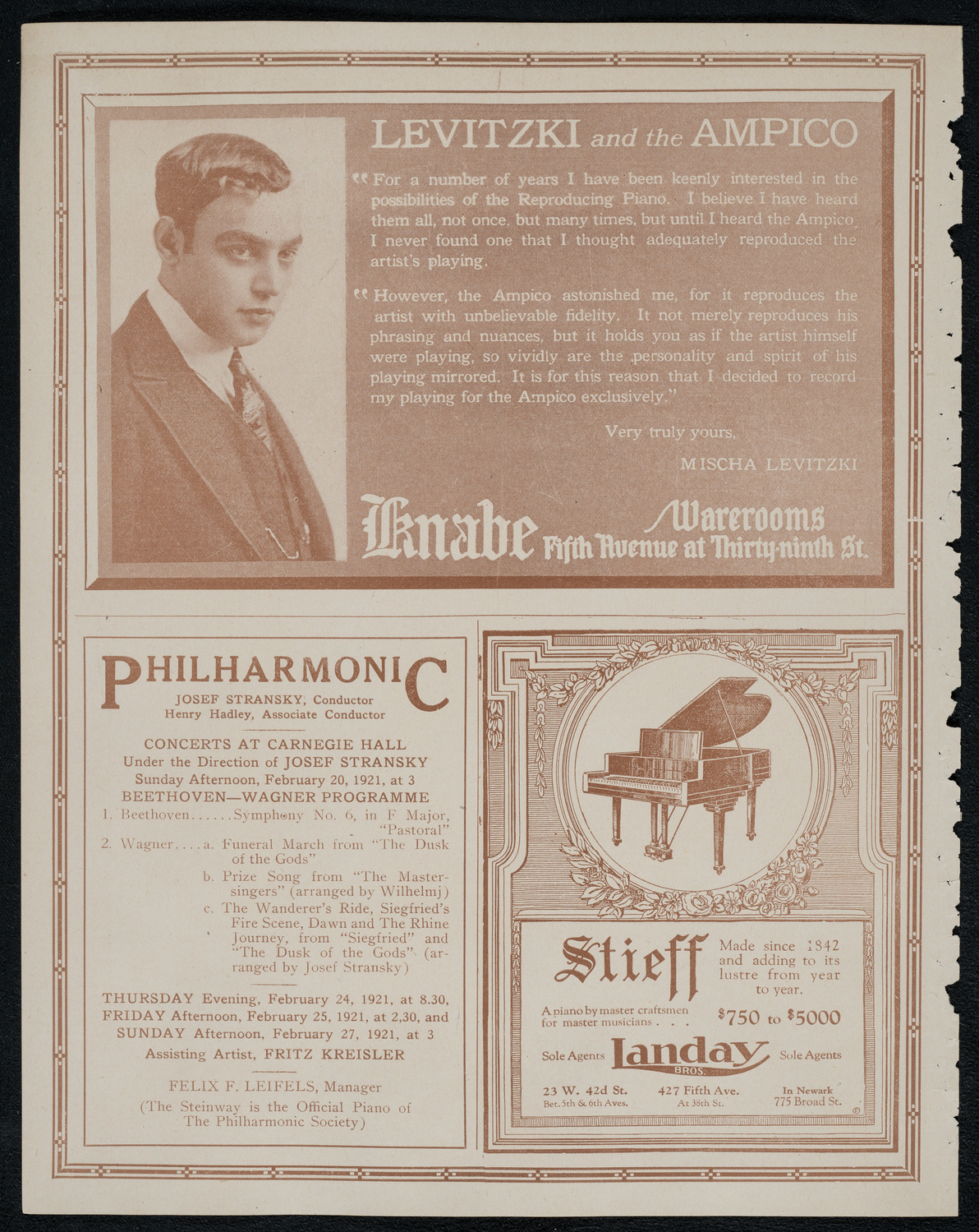 Harold Bauer, Piano, and Jacques Thibaud, Violin, assisted by Mischa Levitzki and Sascha Jacobsen, February 14, 1921, program page 12