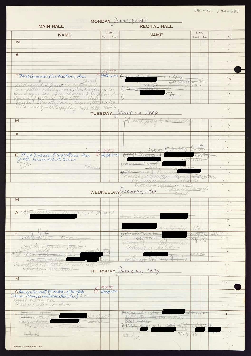 Carnegie Hall Booking Ledger, volume 34, page 88