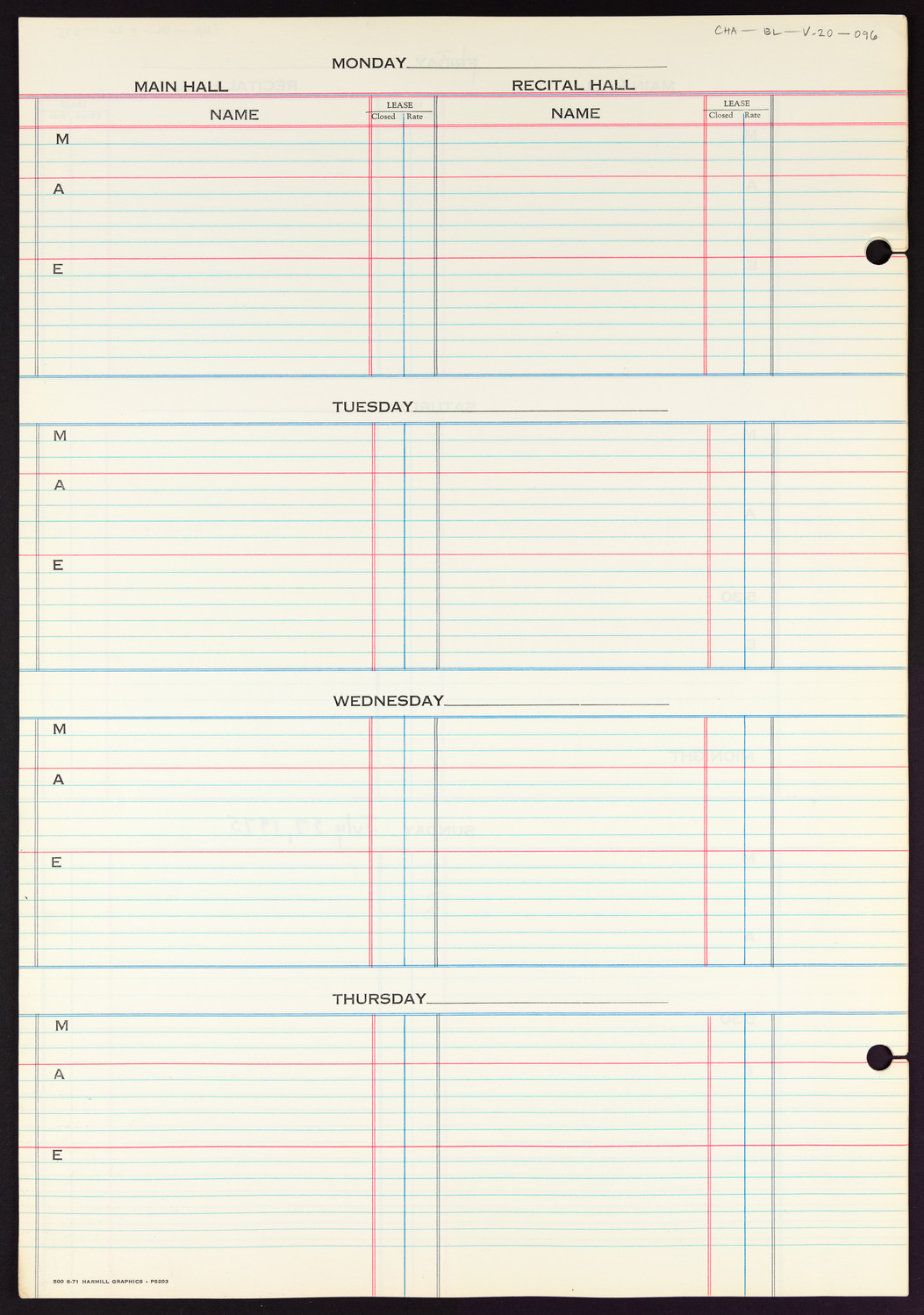 Carnegie Hall Booking Ledger, volume 20, page 96