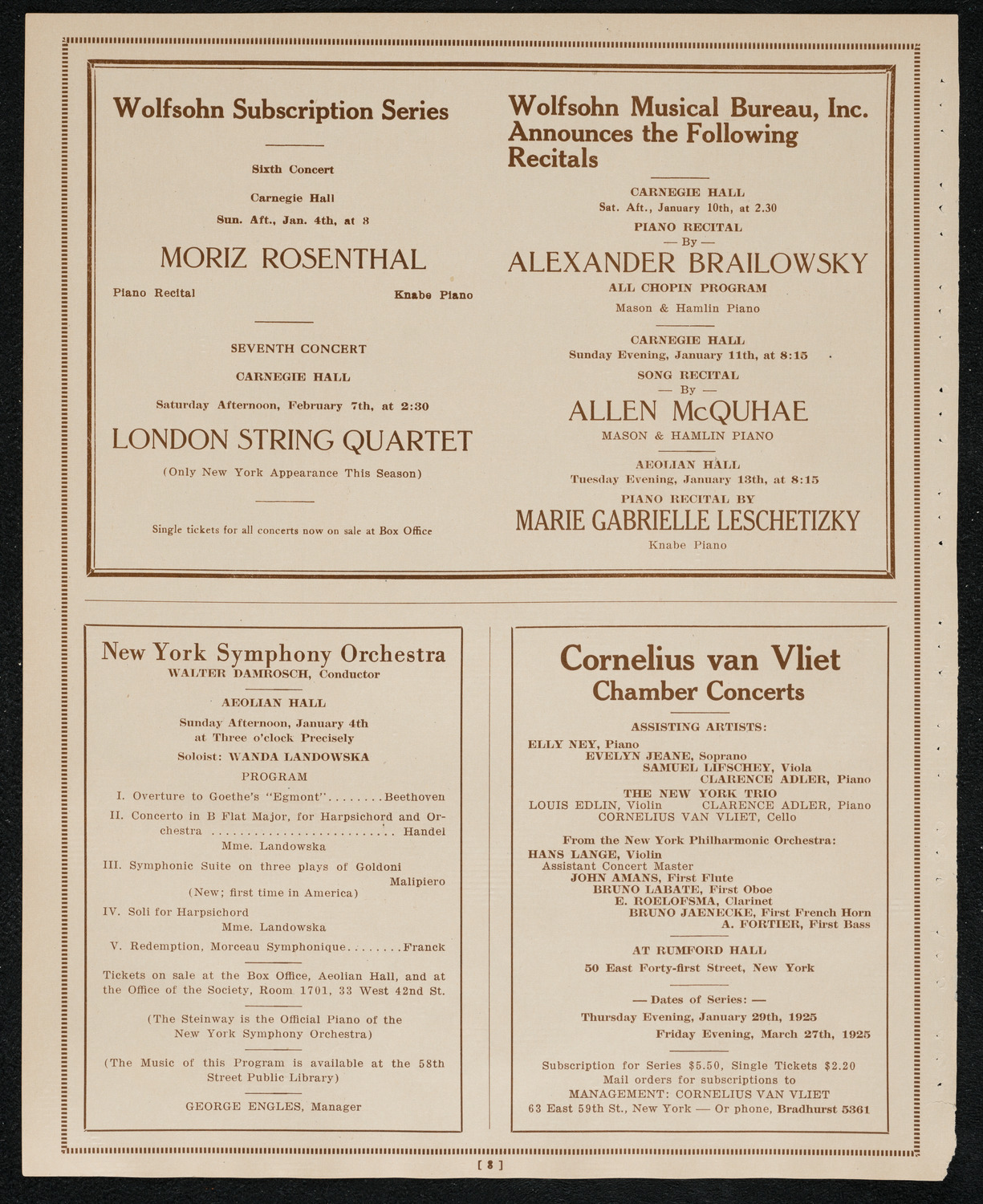 Schola Cantorum of New York, December 30, 1924, program page 8