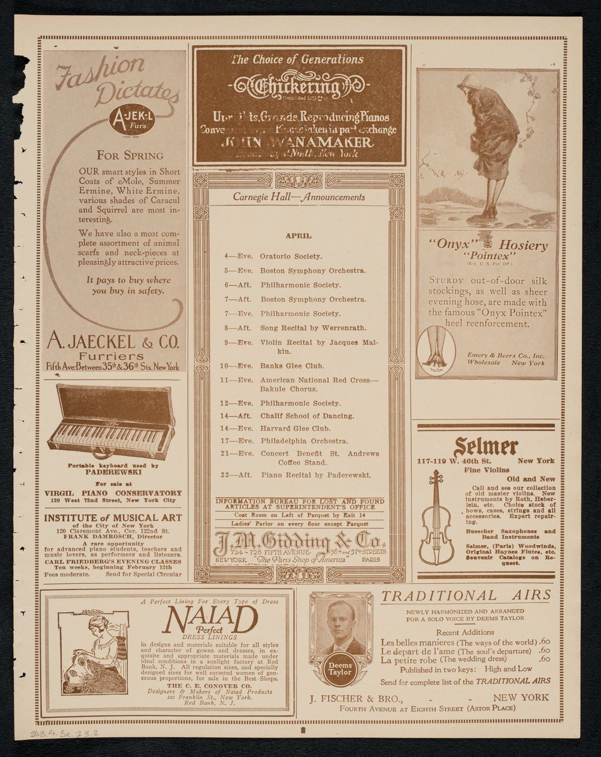 Philadelphia Orchestra, April 3, 1923, program page 3
