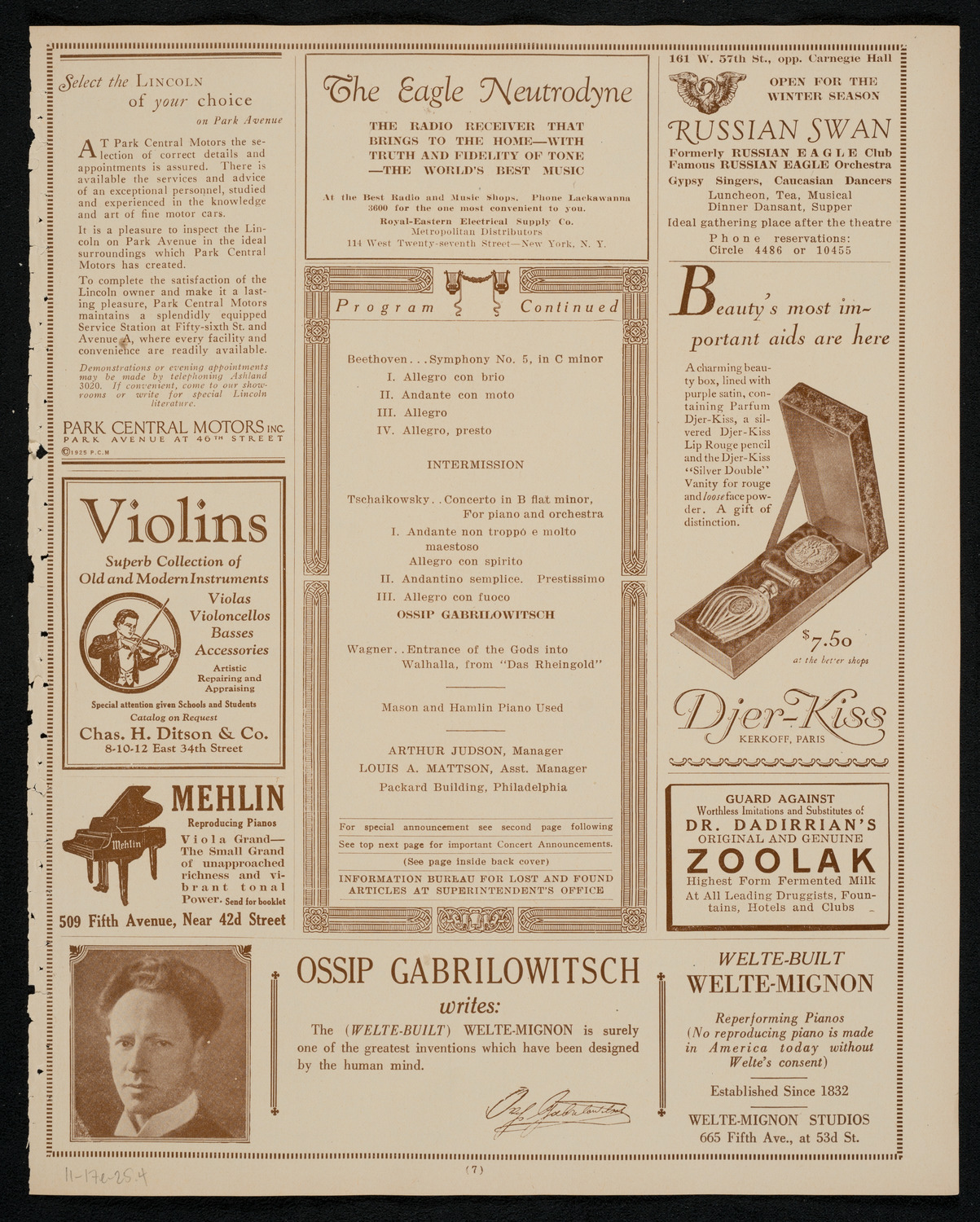 Philadelphia Orchestra, November 17, 1925, program page 7