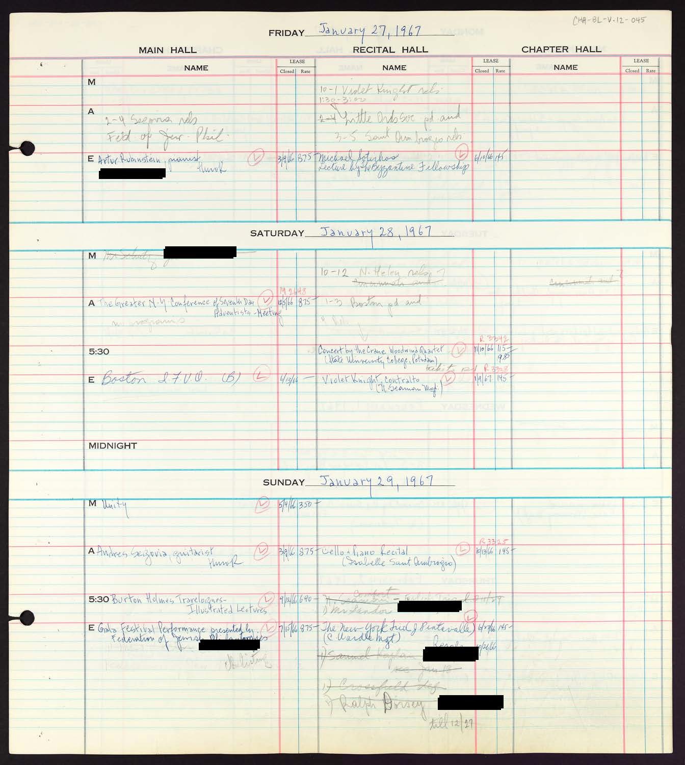 Carnegie Hall Booking Ledger, volume 12, page 45