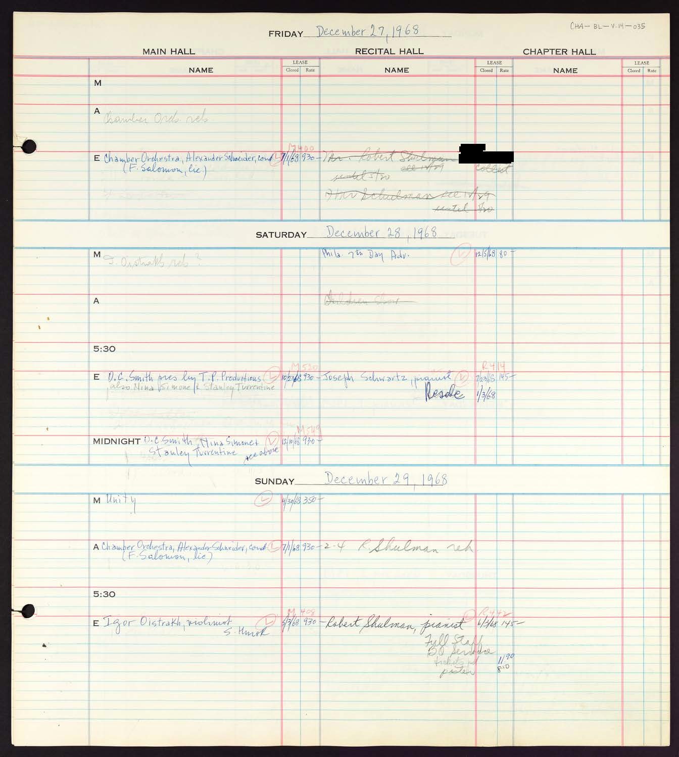 Carnegie Hall Booking Ledger, volume 14, page 35