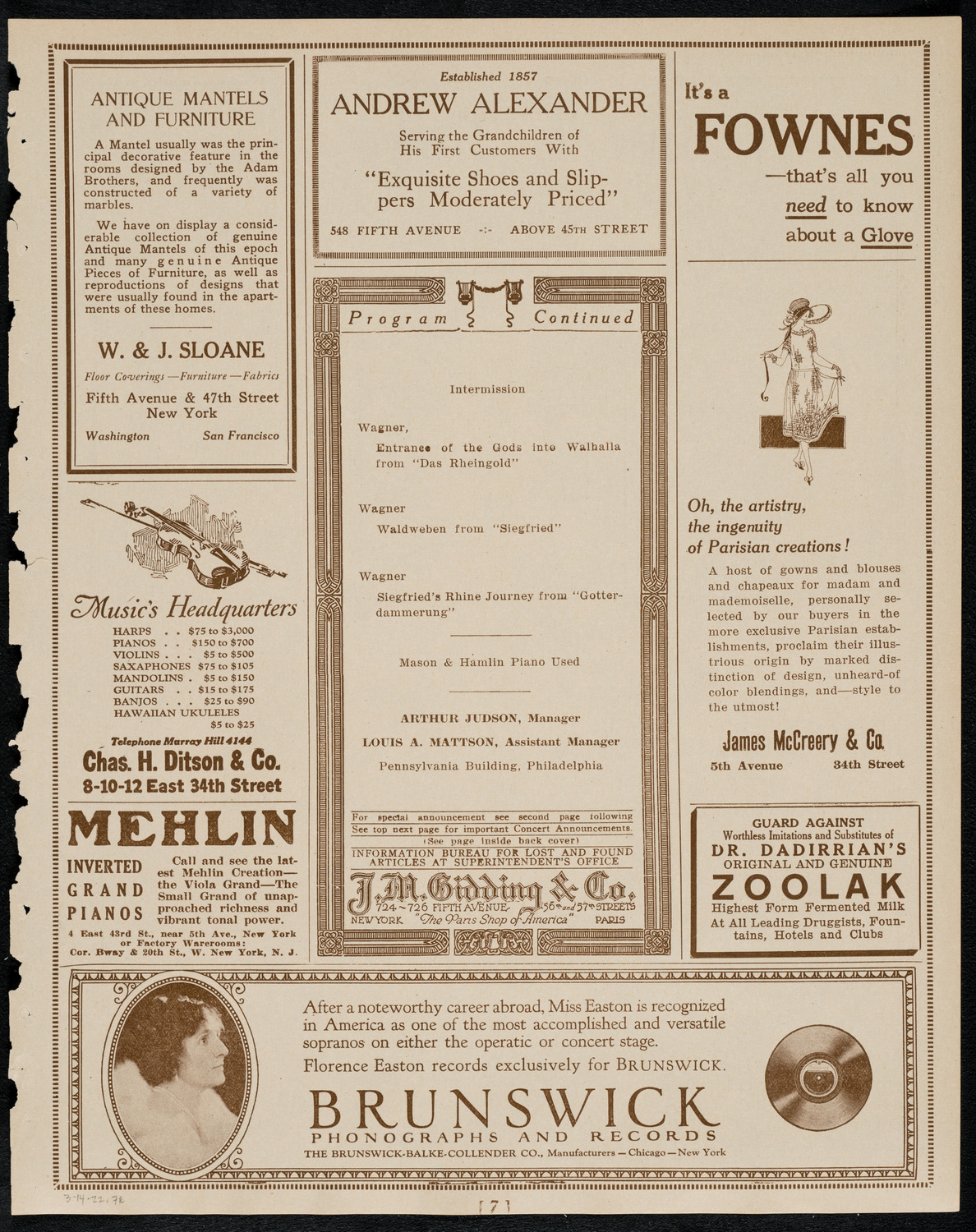 Philadelphia Orchestra, March 14, 1922, program page 7
