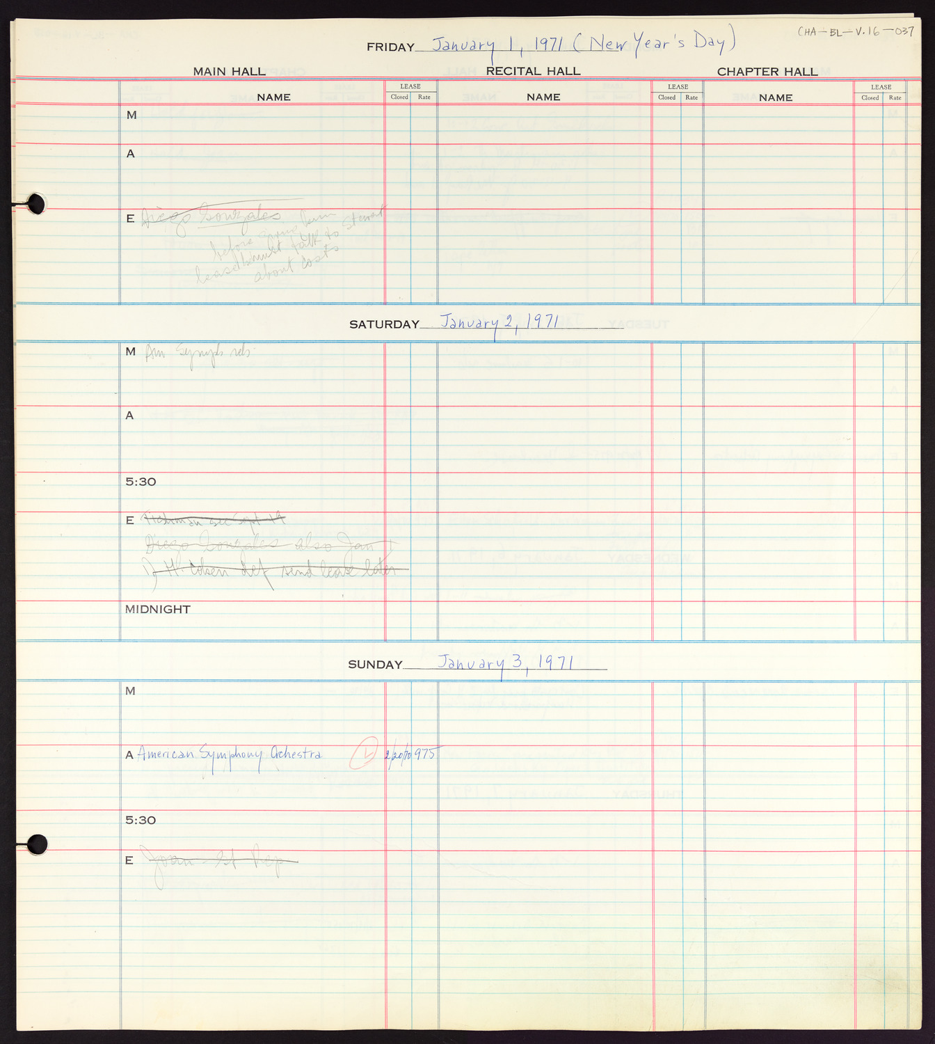 Carnegie Hall Booking Ledger, volume 16, page 37