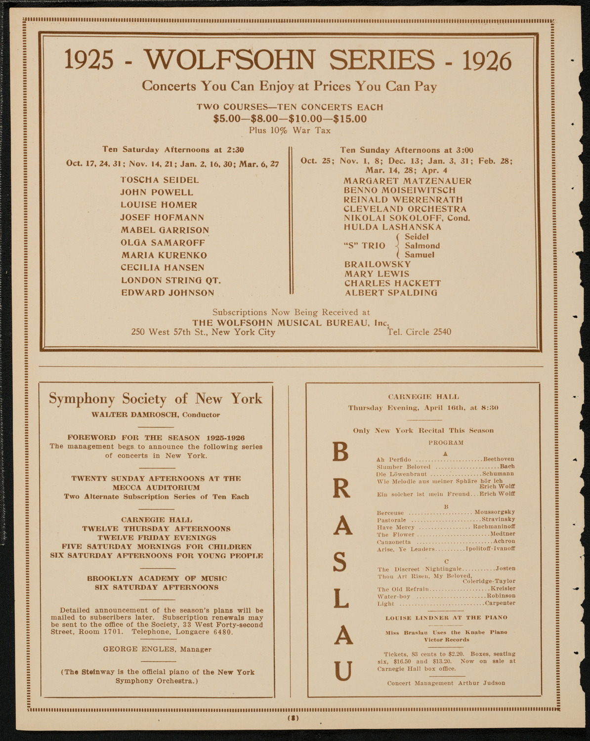 Boston Symphony Orchestra, April 9, 1925, program page 8