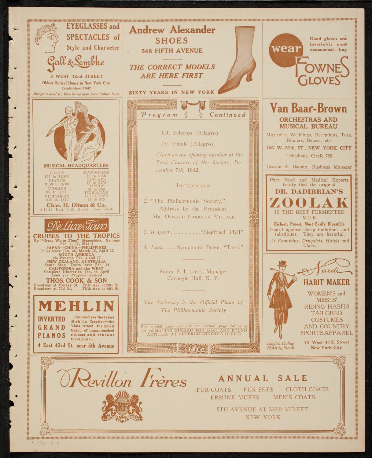 New York Philharmonic, January 17, 1917, program page 7