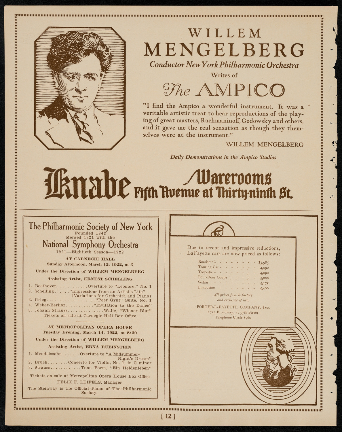 New York Philharmonic, March 10, 1922, program page 12