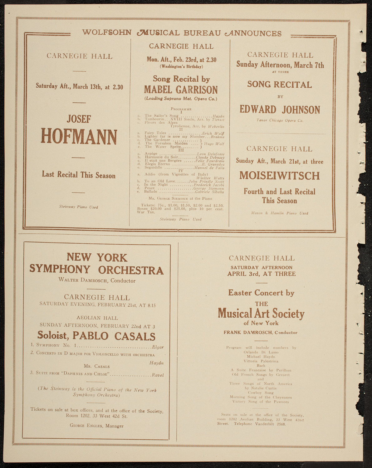 Alfred Cortot, Piano, with the New York Symphony Orchestra, February 17, 1920, program page 8