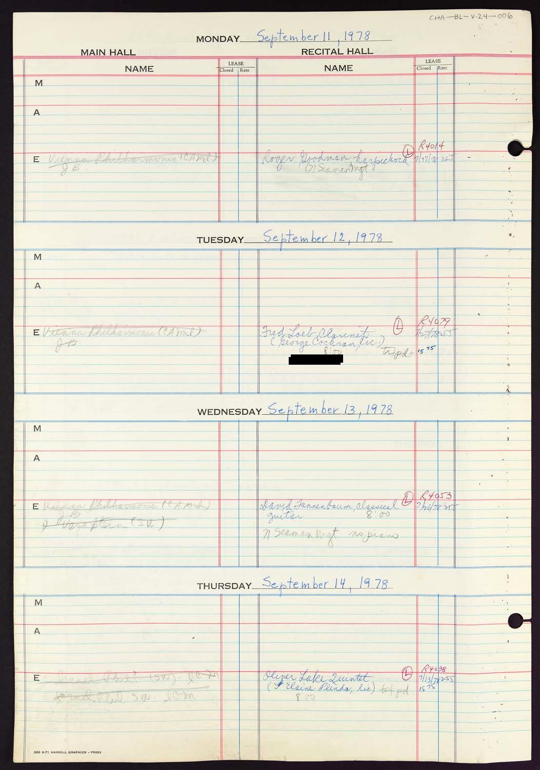 Carnegie Hall Booking Ledger, volume 24, page 6