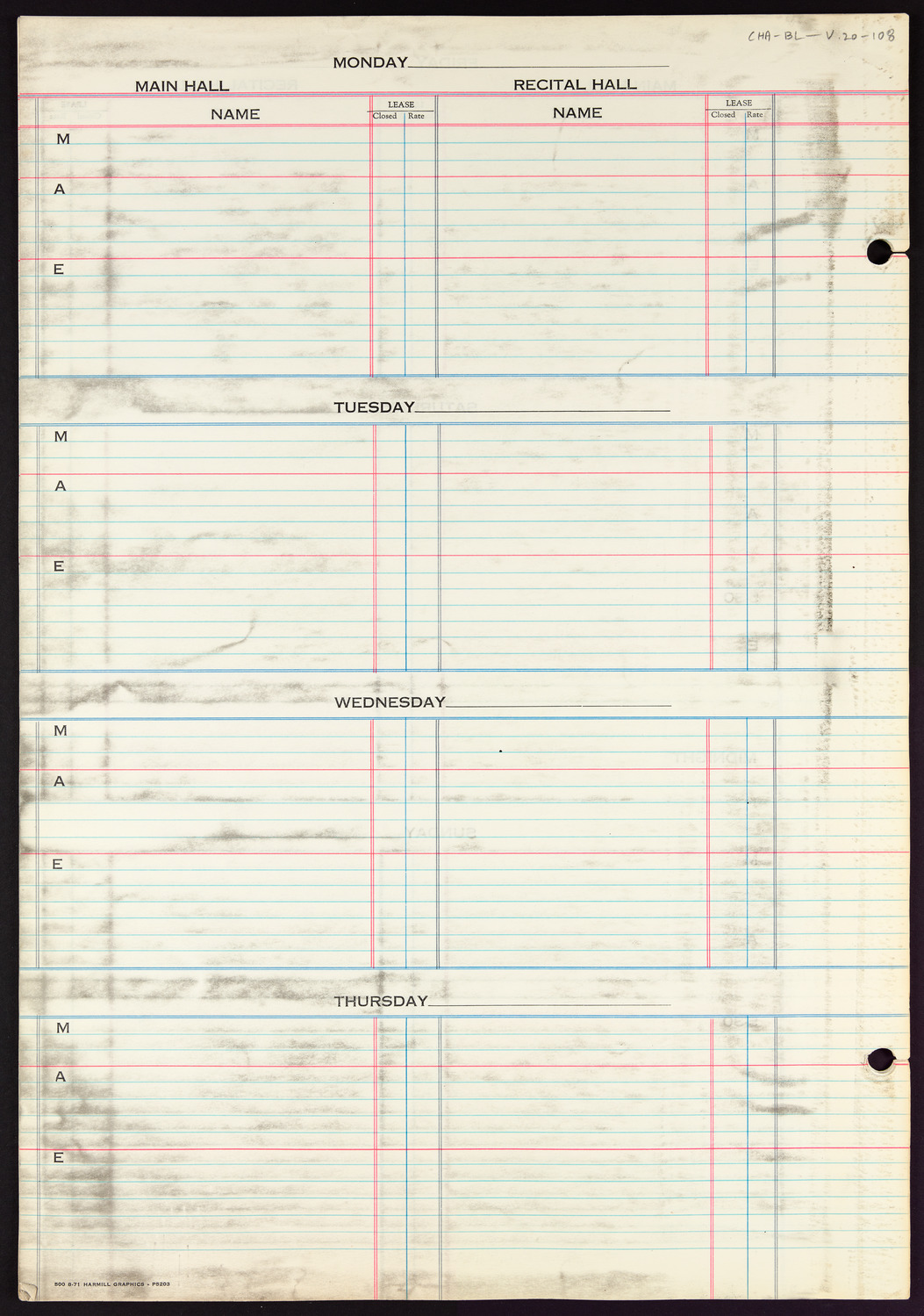 Carnegie Hall Booking Ledger, volume 20, page 108