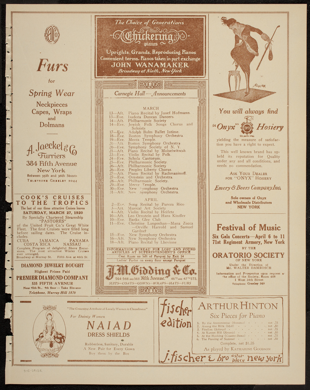 Reception and Concert for Benjamin Schlesinger, March 12, 1920, program page 3