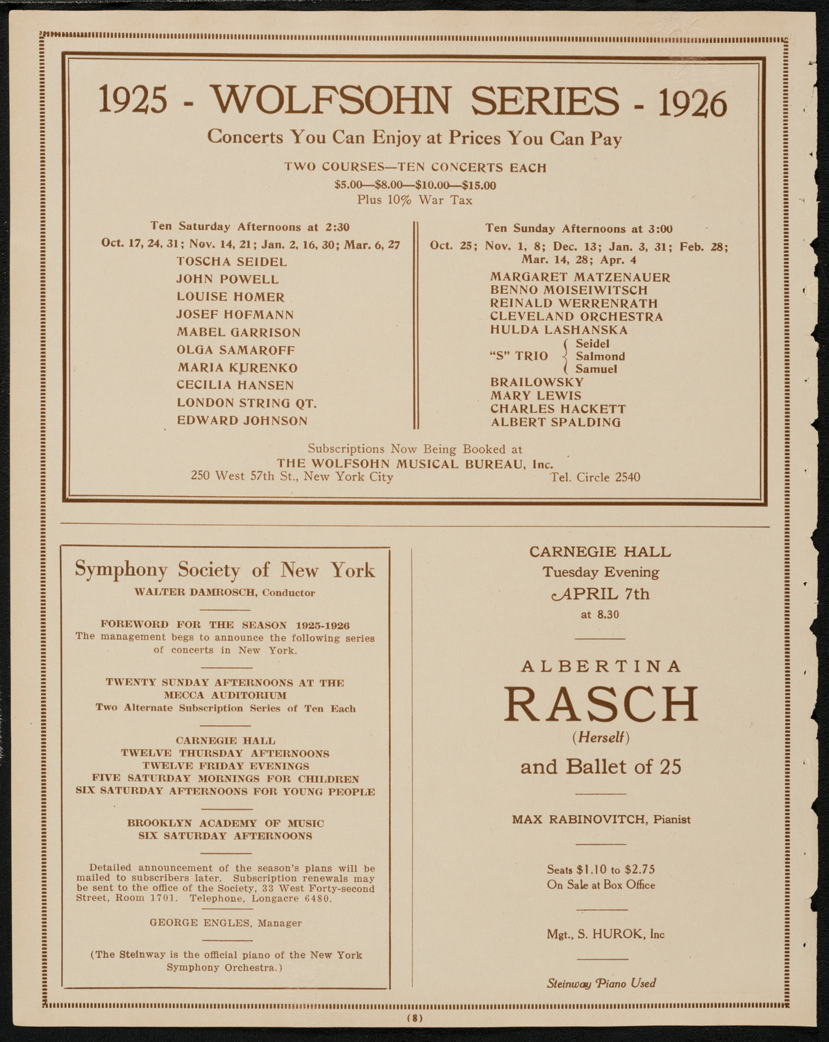 New York Symphony Orchestra, April 3, 1925, program page 8