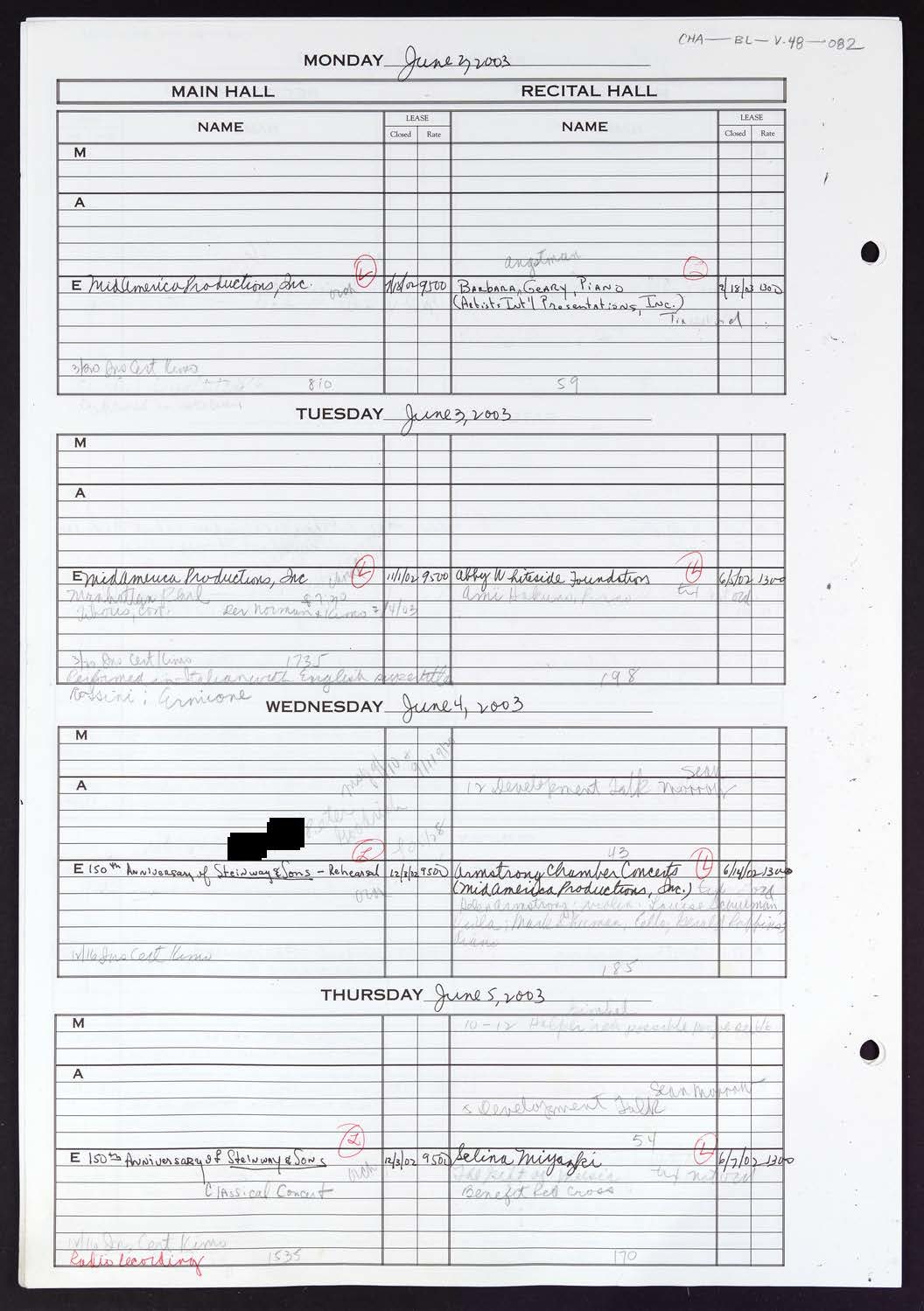 Carnegie Hall Booking Ledger, volume 48, page 82