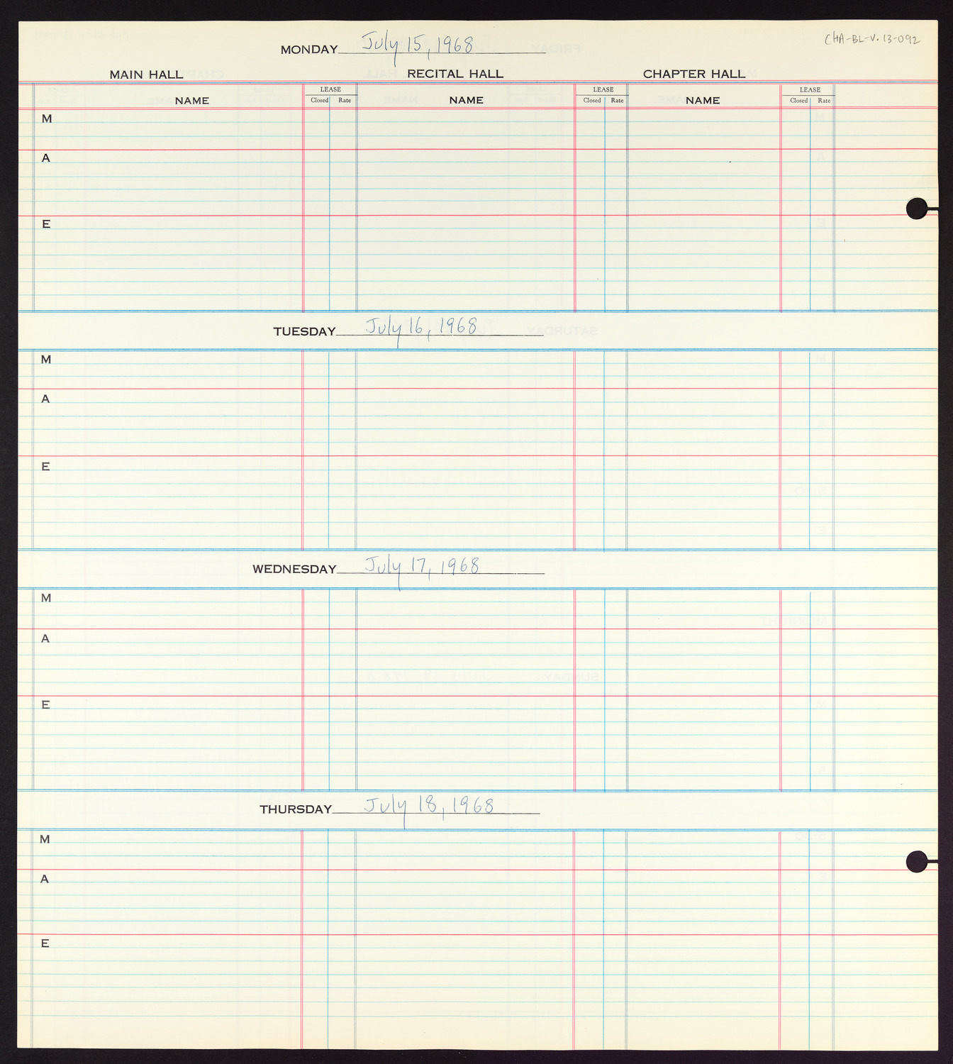 Carnegie Hall Booking Ledger, volume 13, page 92