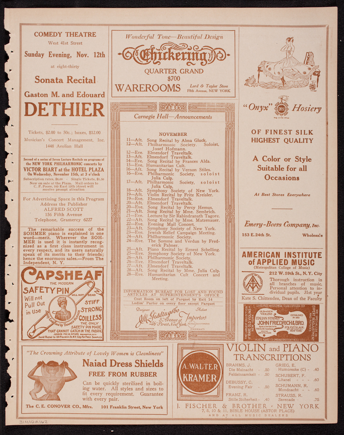 New York Philharmonic, November 10, 1916, program page 3