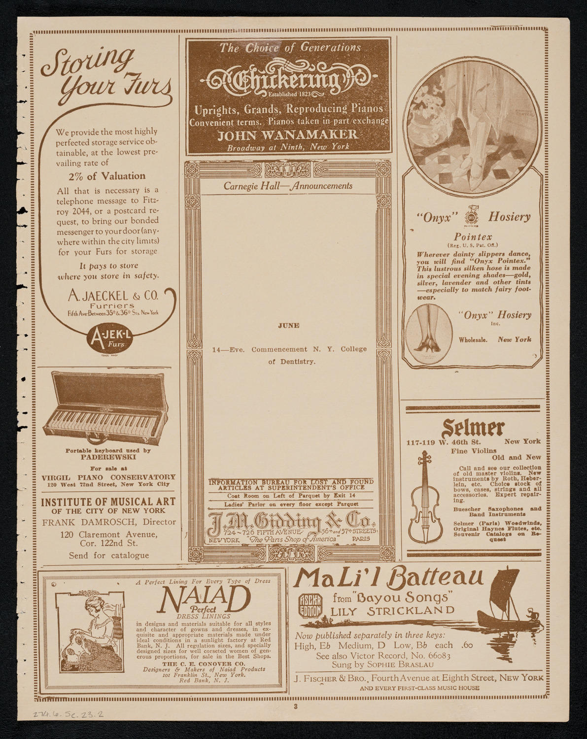 Graduation: College of Dental and Oral Surgery of New York, June 5, 1923, program page 3