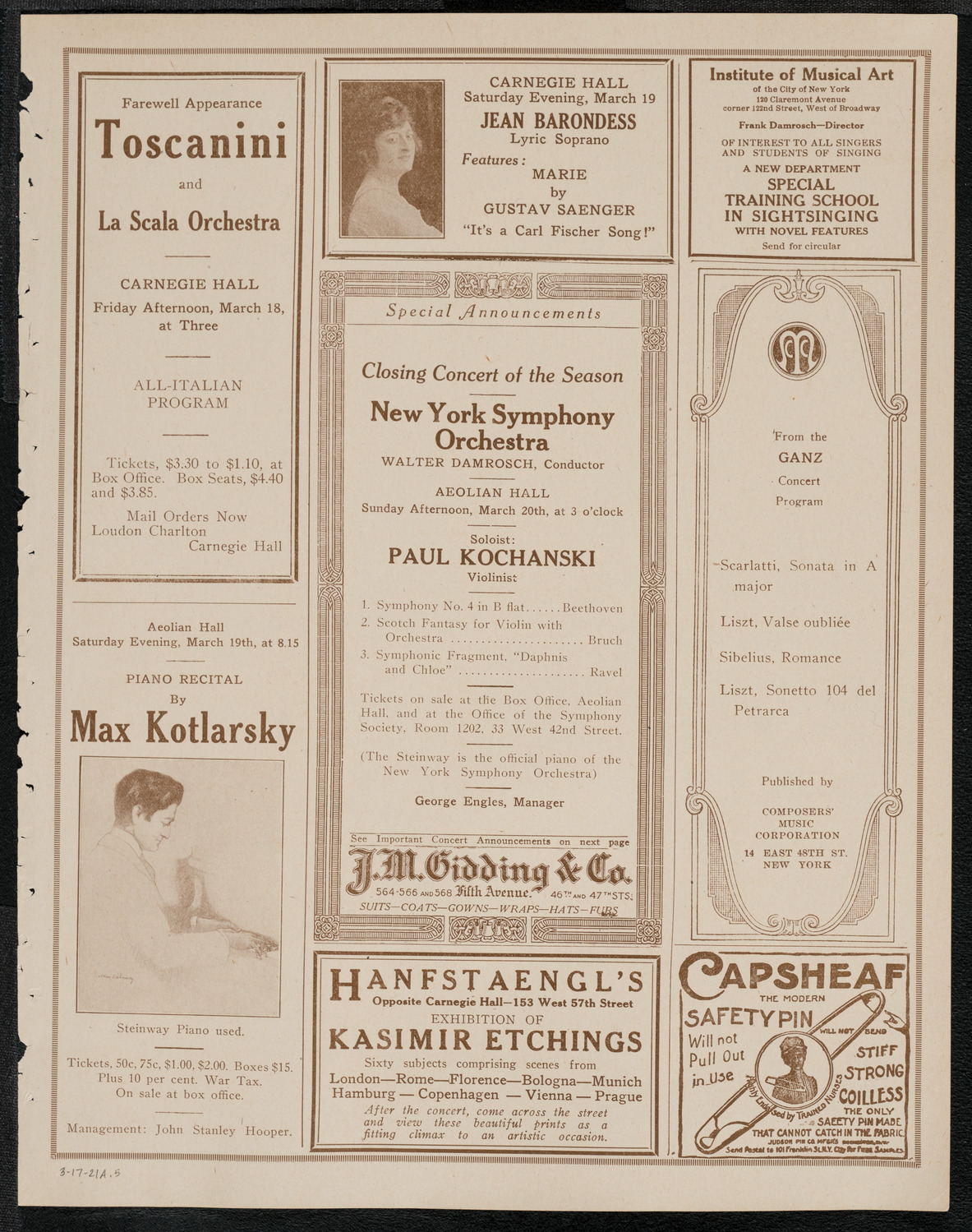New York Symphony Orchestra, March 17, 1921, program page 9