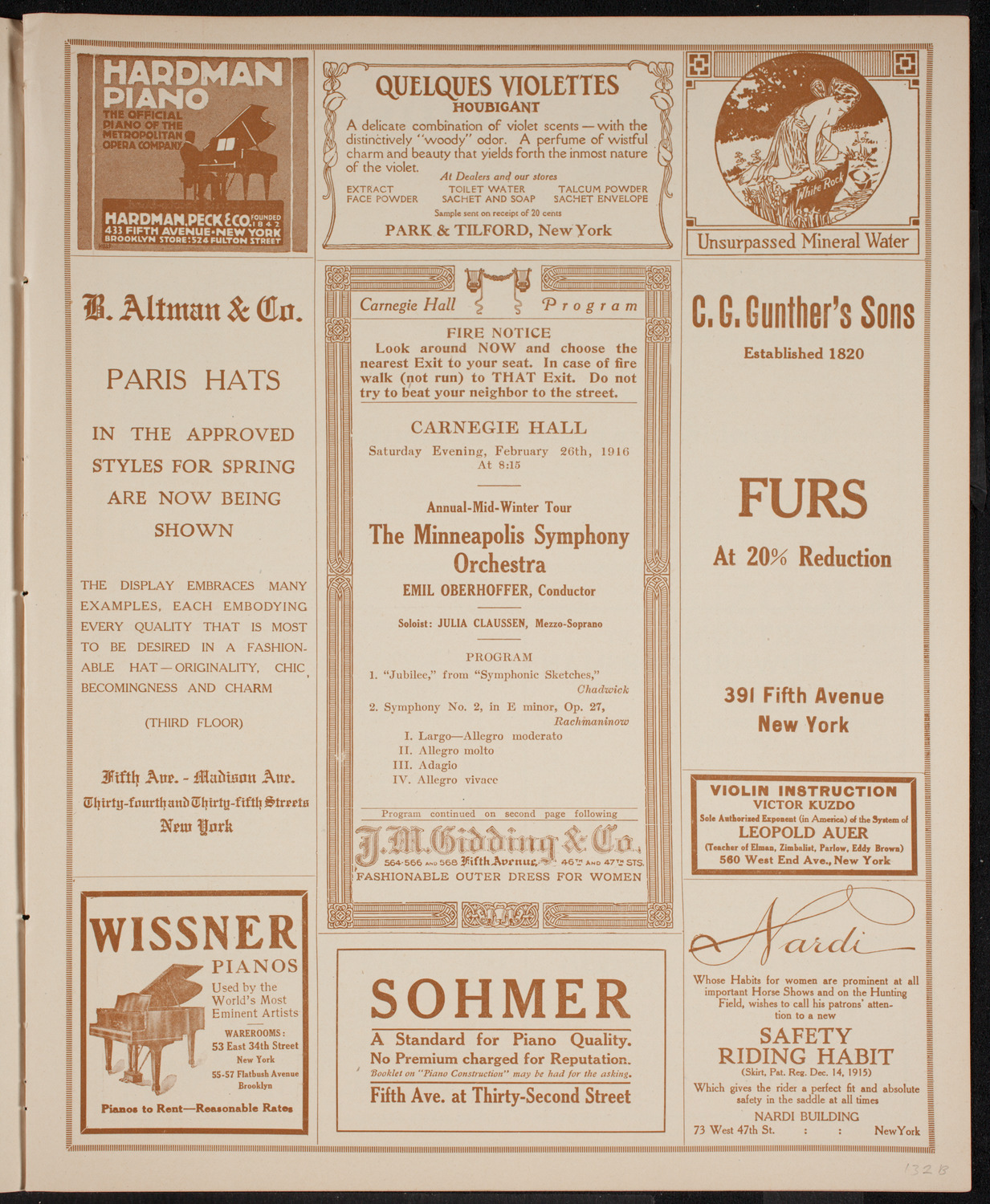 Minneapolis Symphony Orchestra, February 26, 1916, program page 5