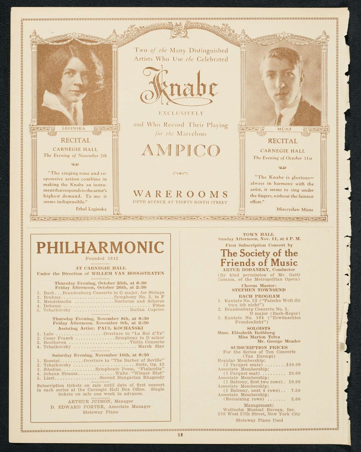 Alexander Borovsky, Piano, October 17, 1923, program page 12