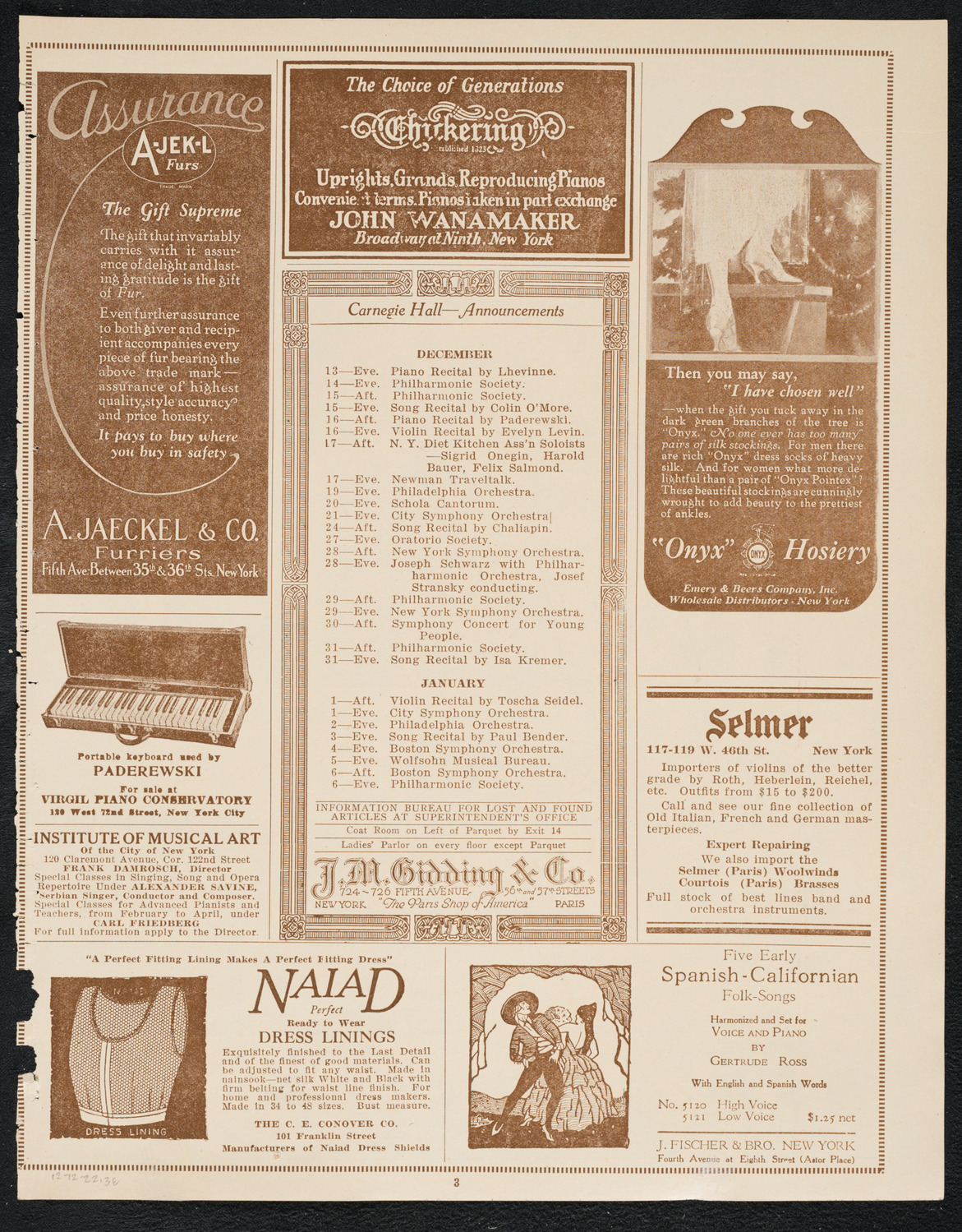 Frances Alda, Soprano, December 12, 1922, program page 3