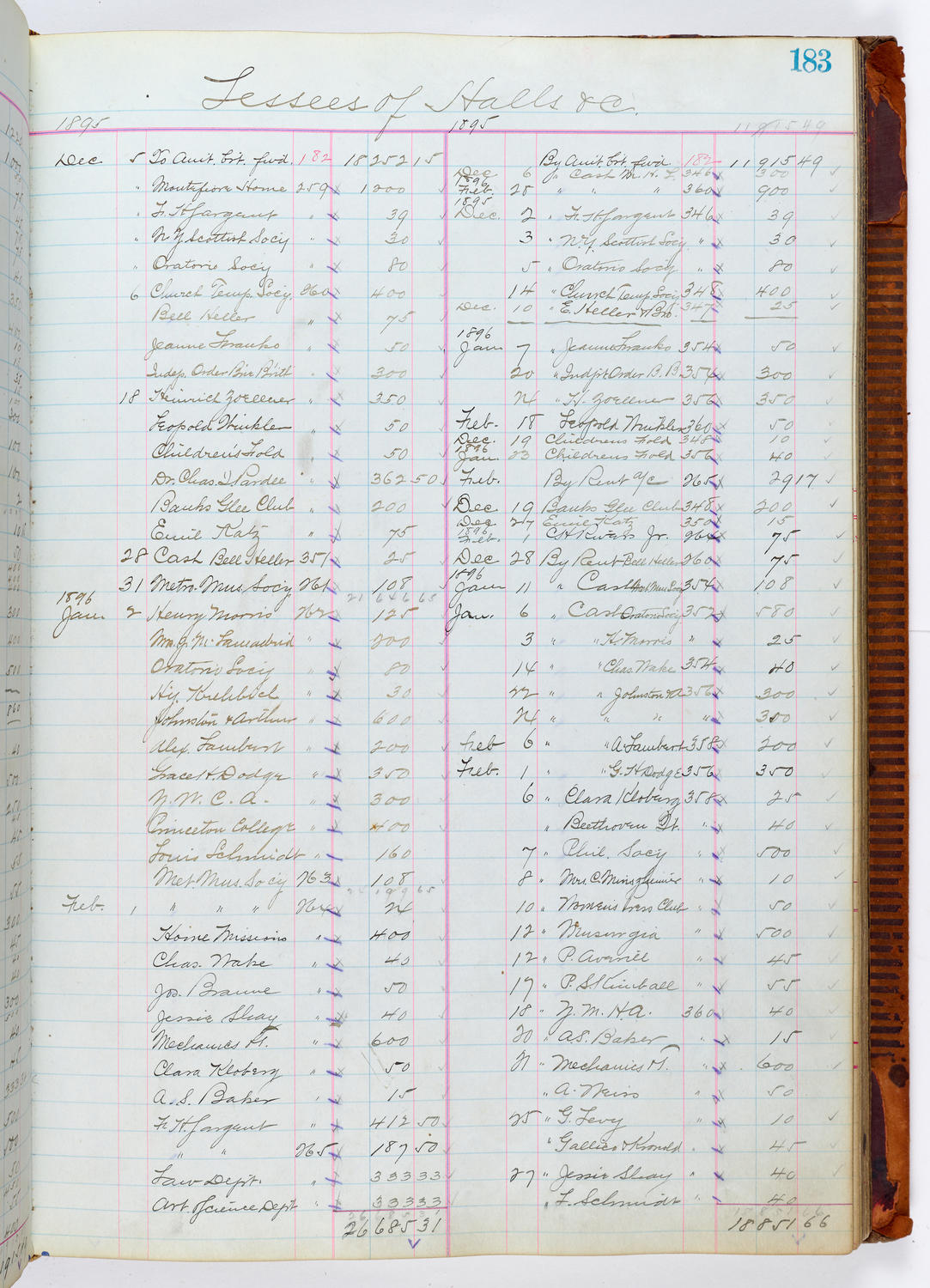 Music Hall Accounting Ledger, volume 1, page 183
