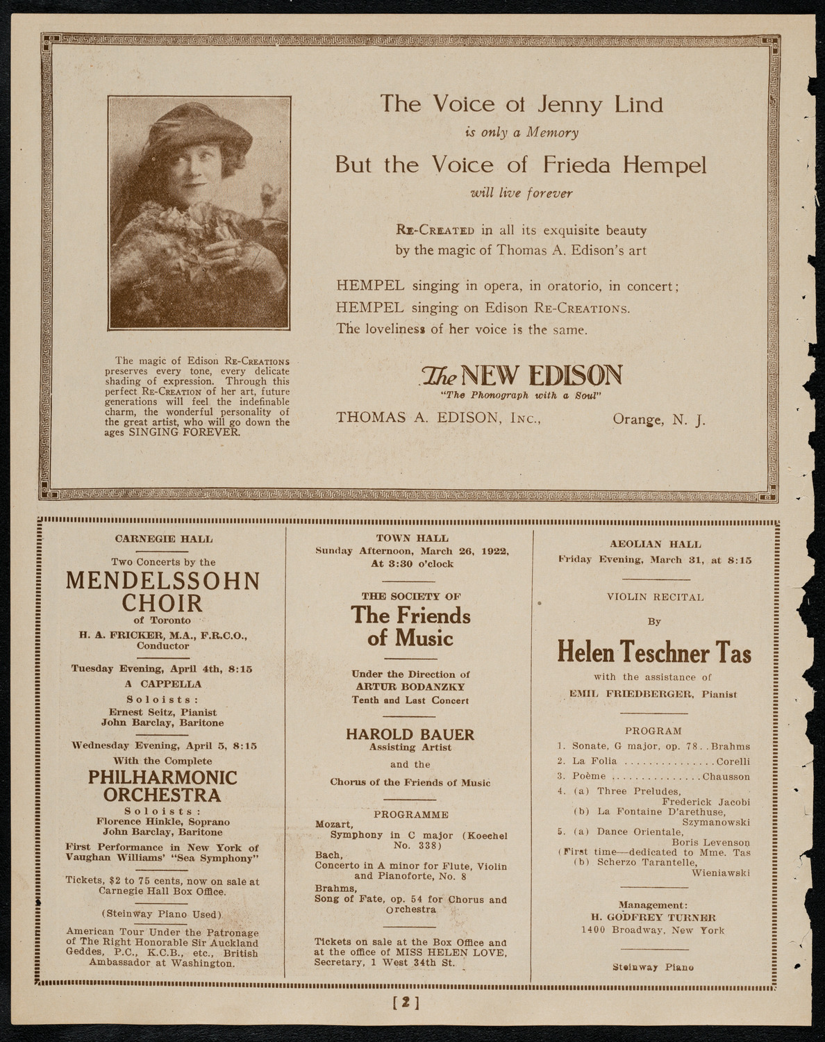 New York Symphony Orchestra, March 24, 1922, program page 2