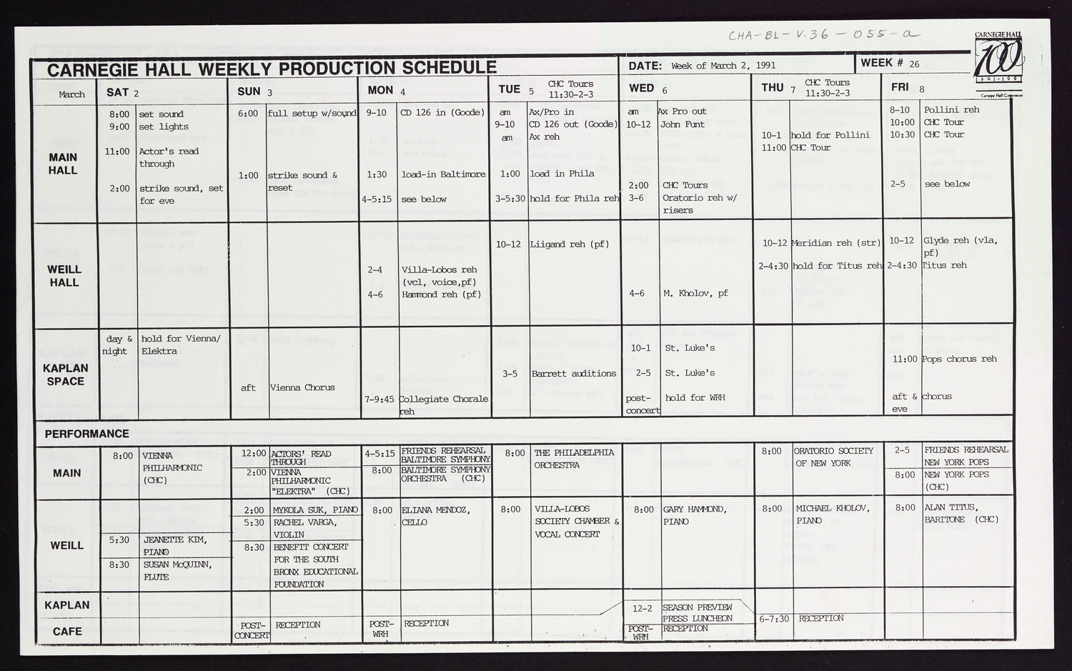 Carnegie Hall Booking Ledger, volume 36, page 55a