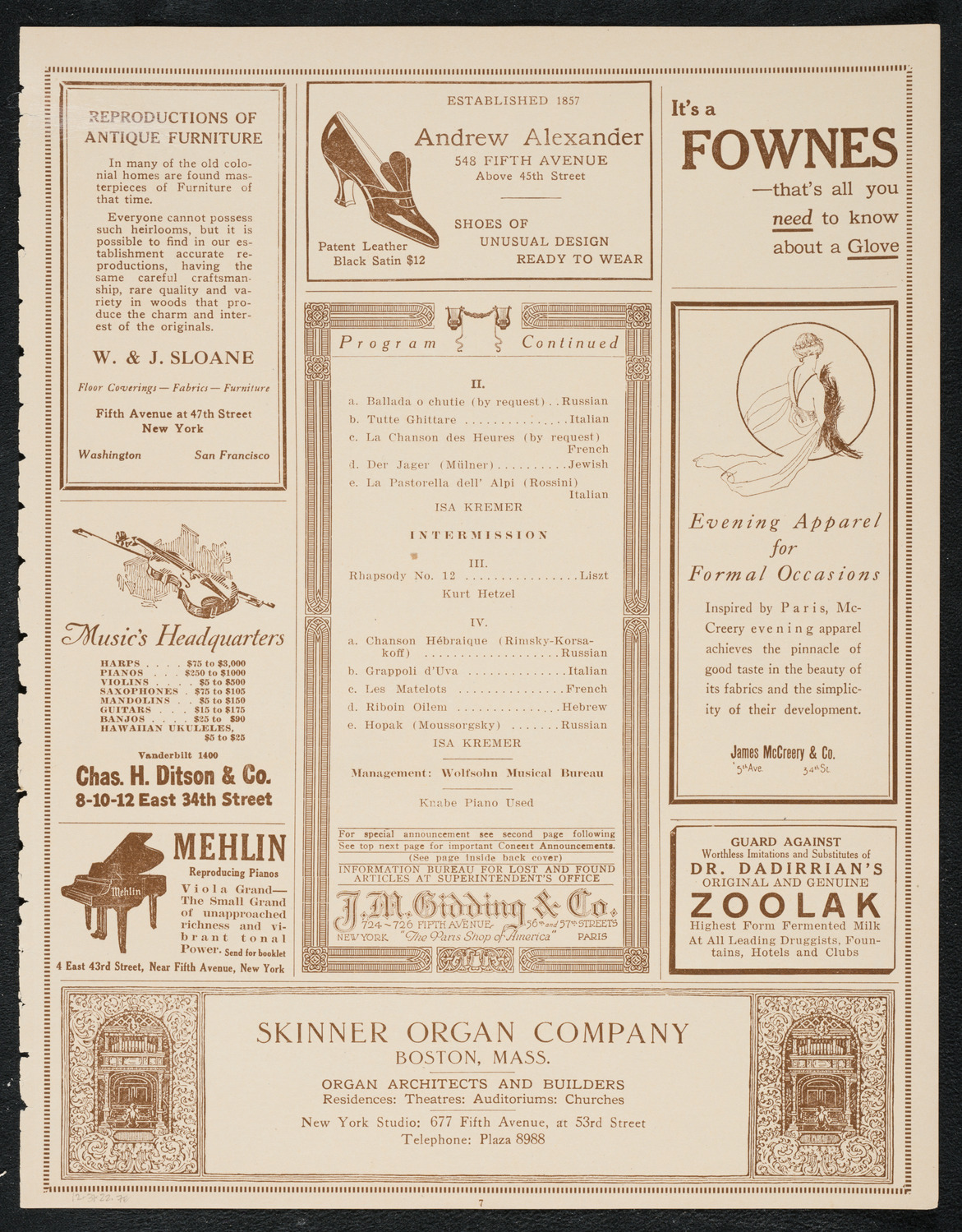 Isa Kremer, Soprano, December 31, 1922, program page 7