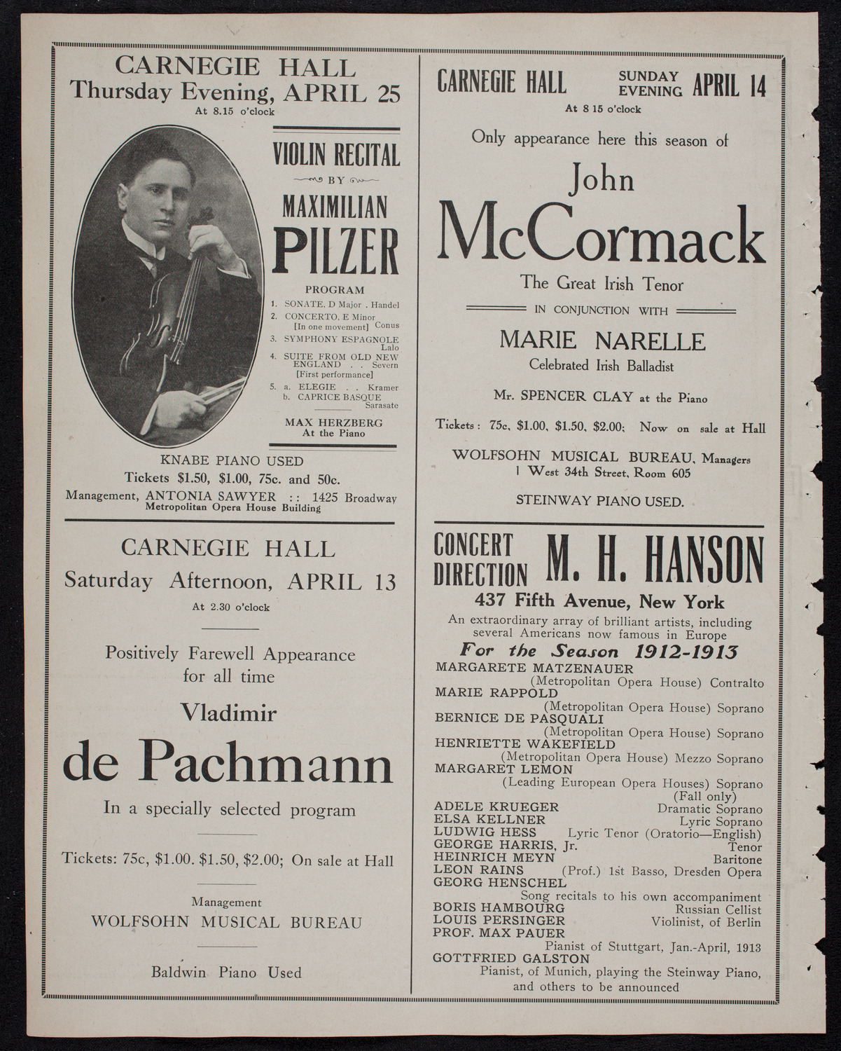 London Symphony Orchestra, April 10, 1912, program page 10