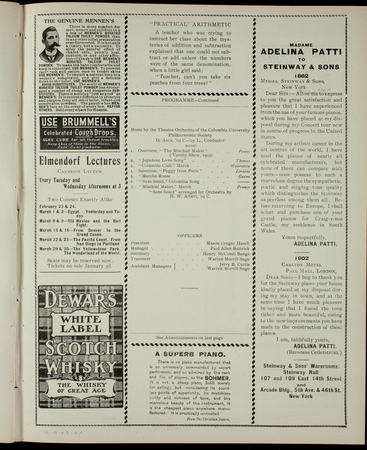 Columbia Sophomore Show, 1903, December 12, 1903, program page 3