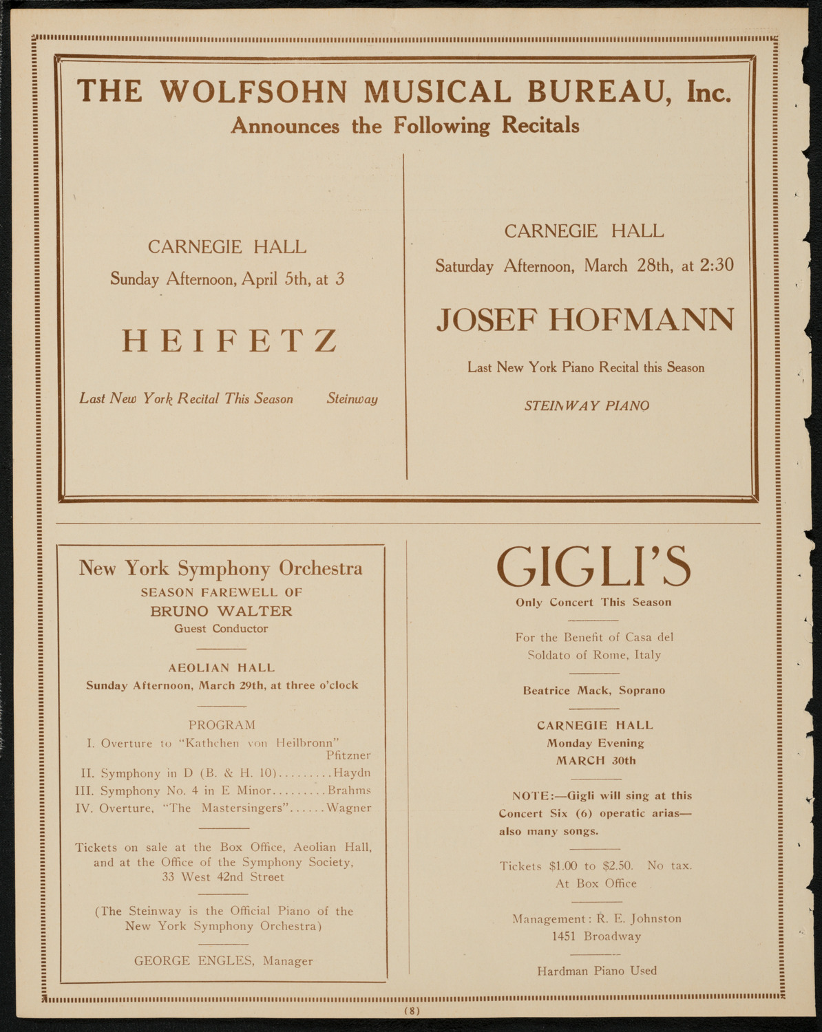 New York Philharmonic, March 27, 1925, program page 8