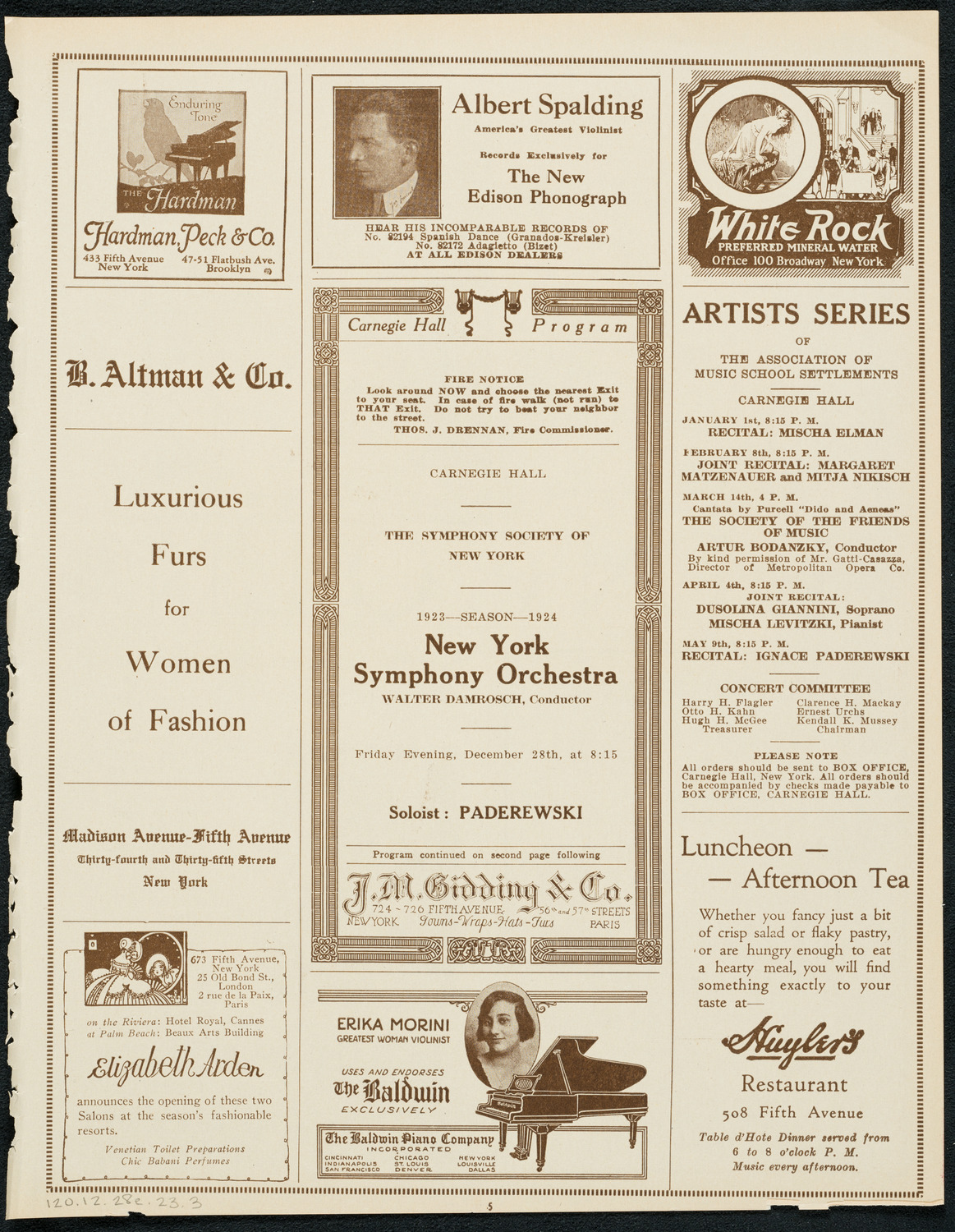 New York Symphony Orchestra, December 28, 1923, program page 5
