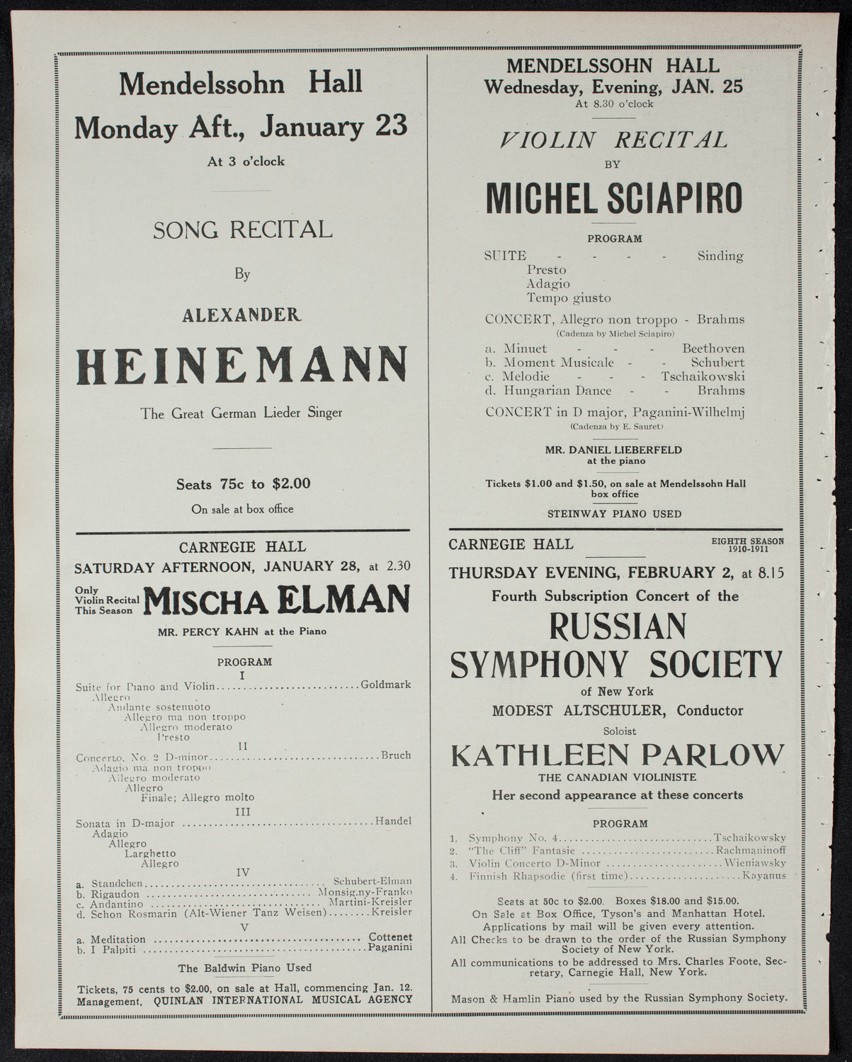 Russian Symphony Society of New York, January 19, 1911, program page 10