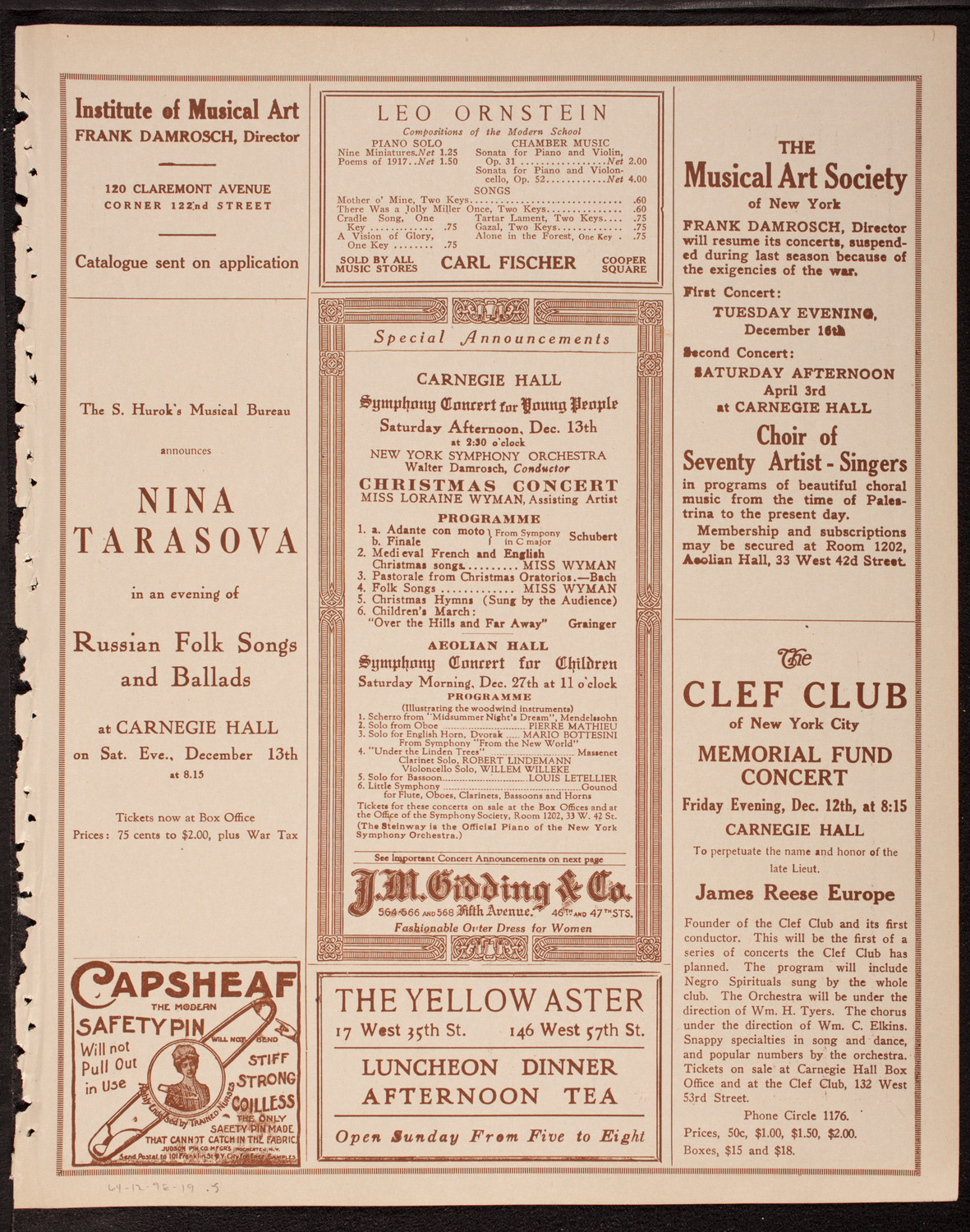 New Symphony Orchestra, December 9, 1919, program page 9