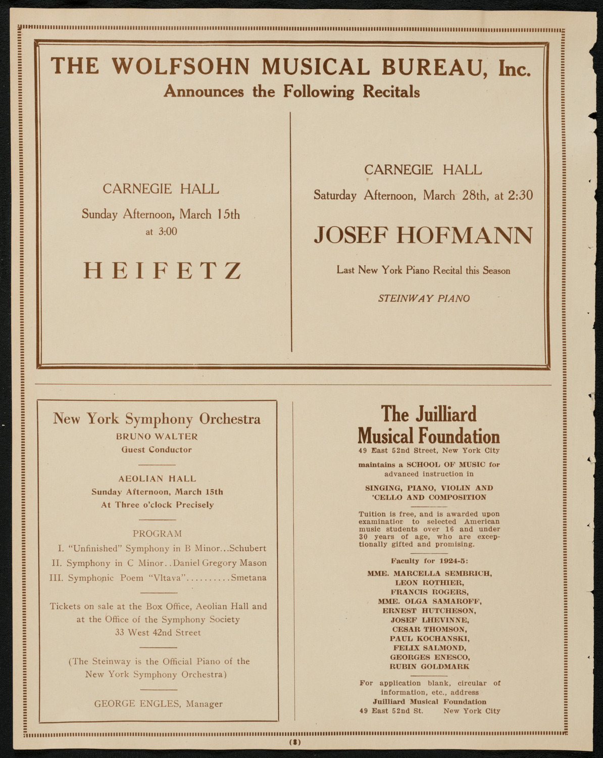 New York Symphony Orchestra, March 12, 1925, program page 8