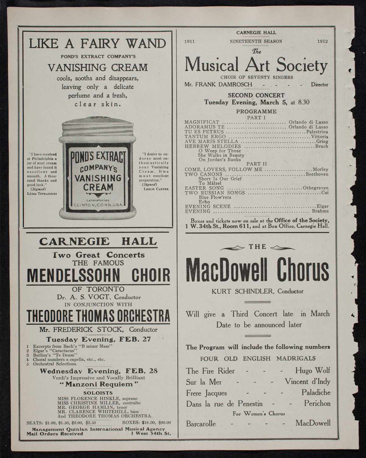 MacDowell Chorus with the New York Philharmonic, February 12, 1912, program page 8