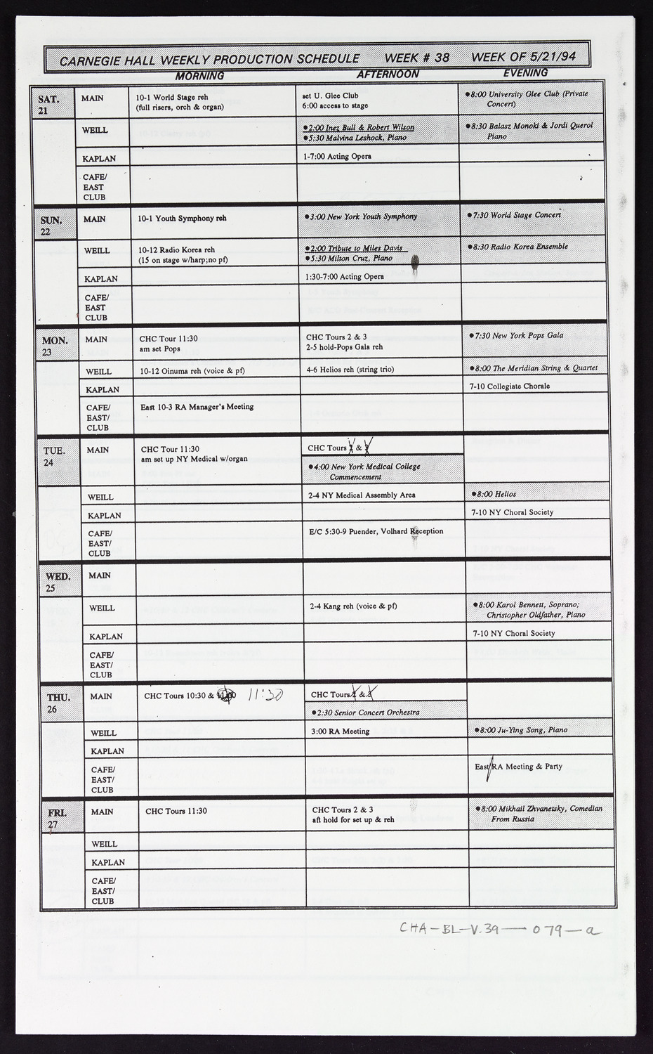 Carnegie Hall Booking Ledger, volume 39, page 79a