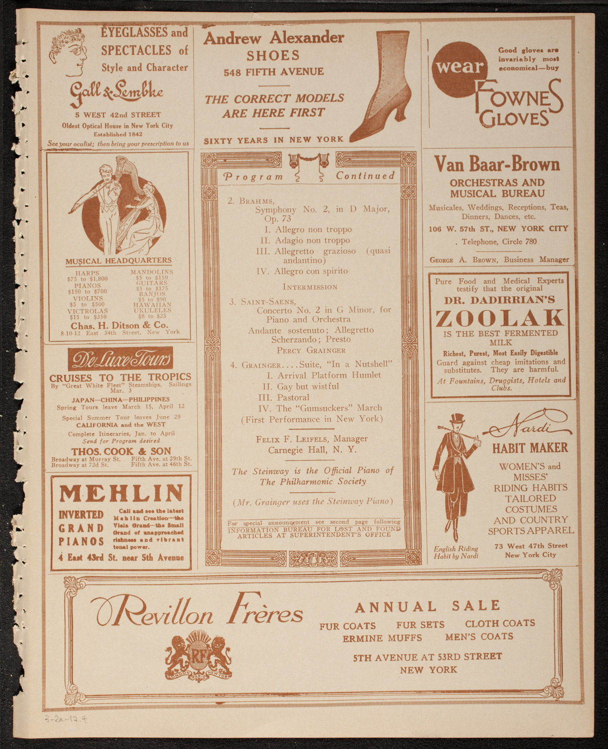 New York Philharmonic, March 2, 1917, program page 7