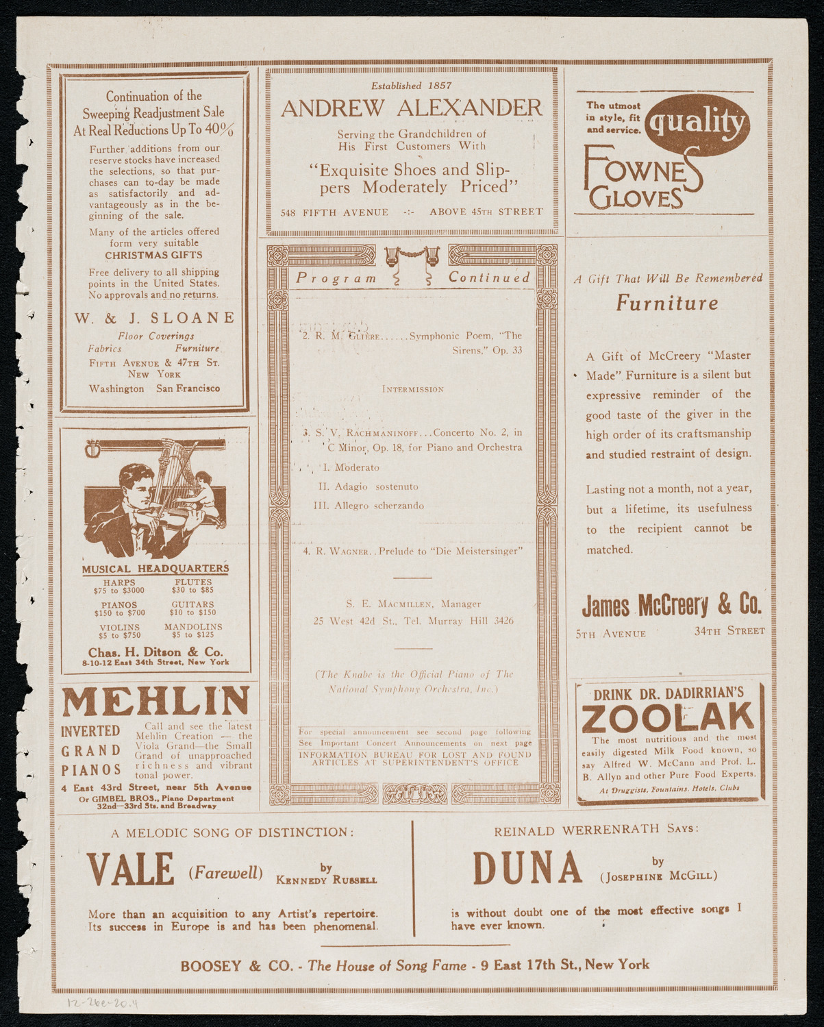 National Symphony Orchestra, December 26, 1920, program page 7