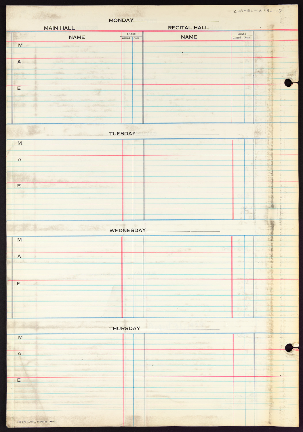 Carnegie Hall Booking Ledger, volume 23, page 110