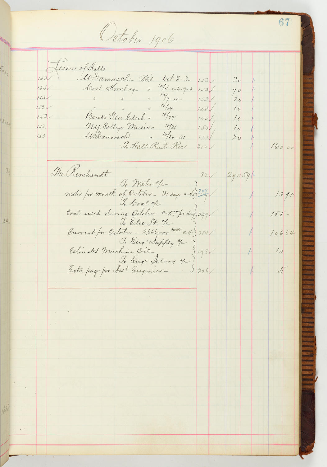 Music Hall Accounting Ledger Journal, volume 7, page 67