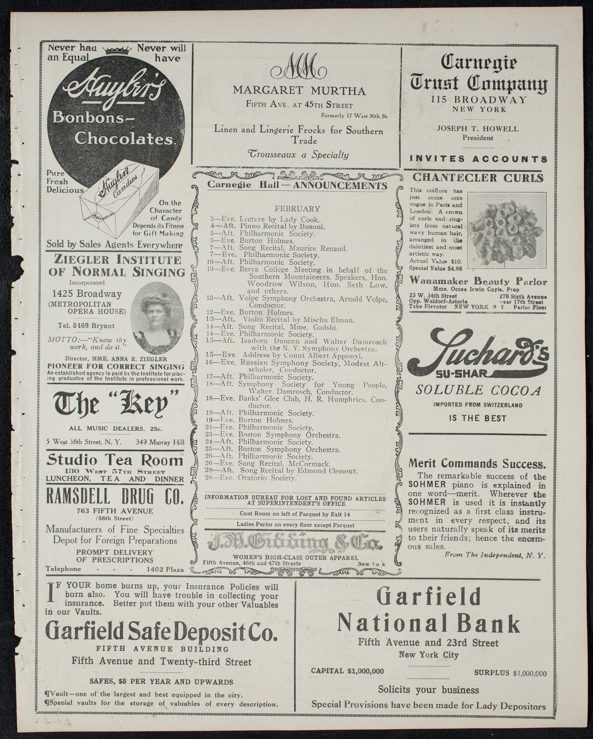 New York Philharmonic, February 3, 1911, program page 3
