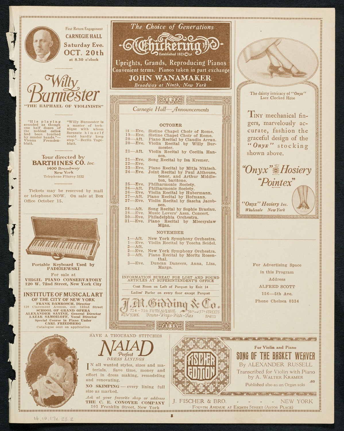 Alexander Borovsky, Piano, October 17, 1923, program page 3