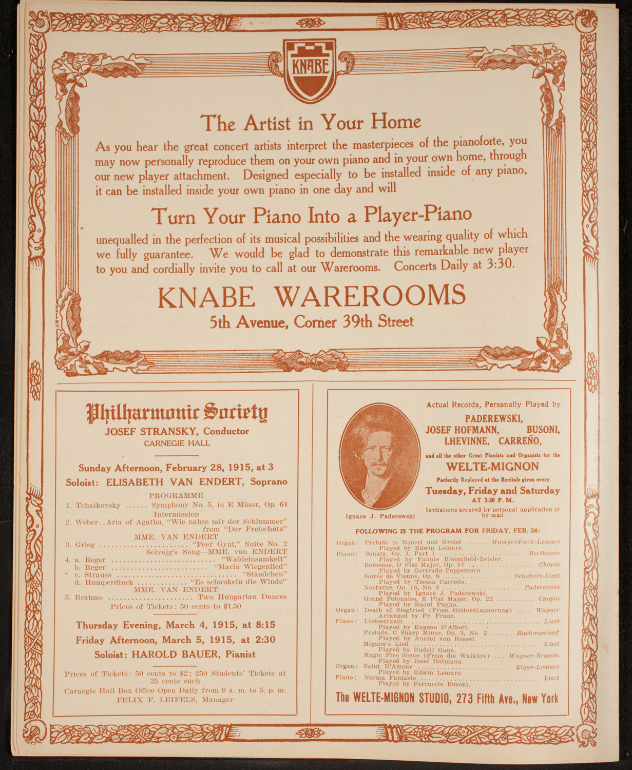 New York Philharmonic, February 26, 1915, program page 12